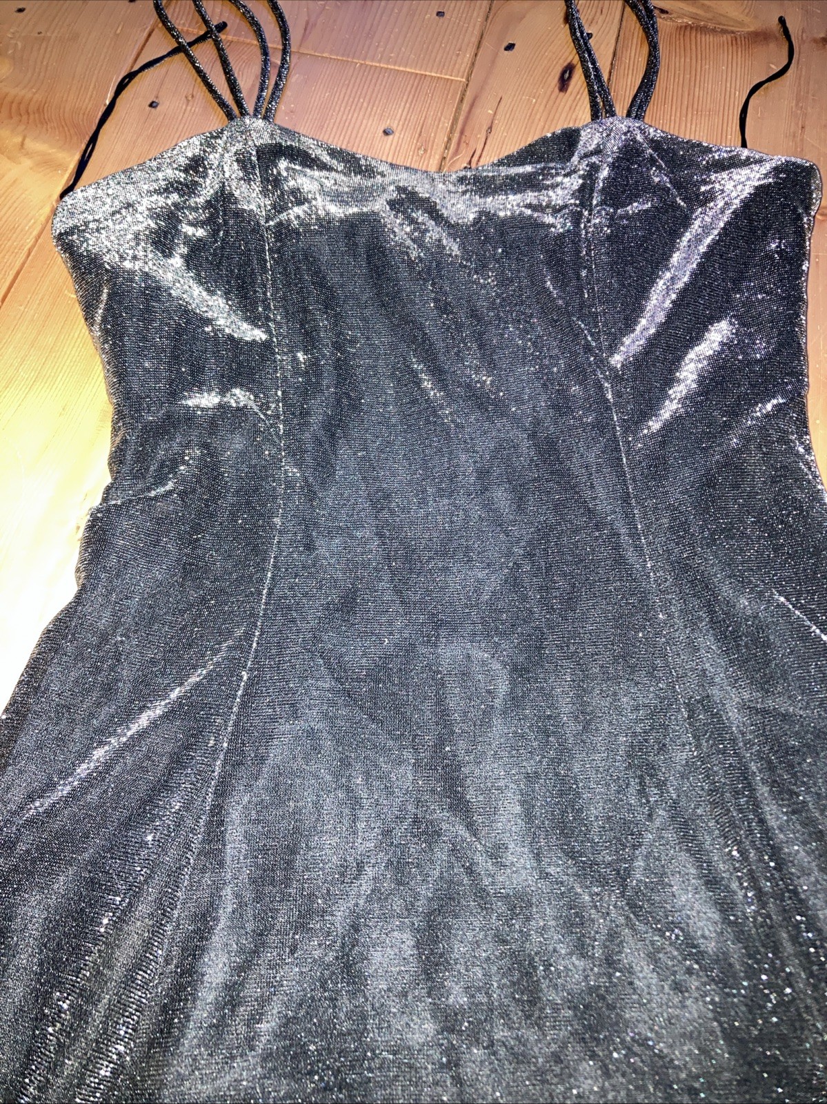 Vtg Jay Jacobs Mini Formal Dress XS-S Black Spaghetti Strap Stretch V-Neck Read!