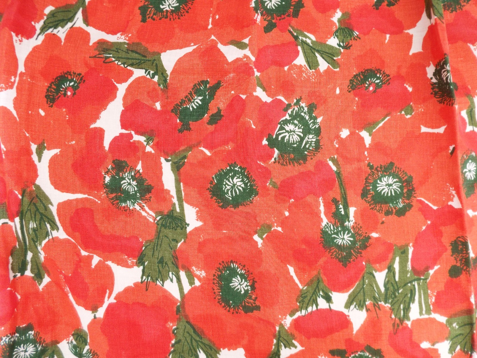 VTG Vera Neumann Cotten Linen Hostess Wrap Skirt PERFECT Poppy Red Green Floral