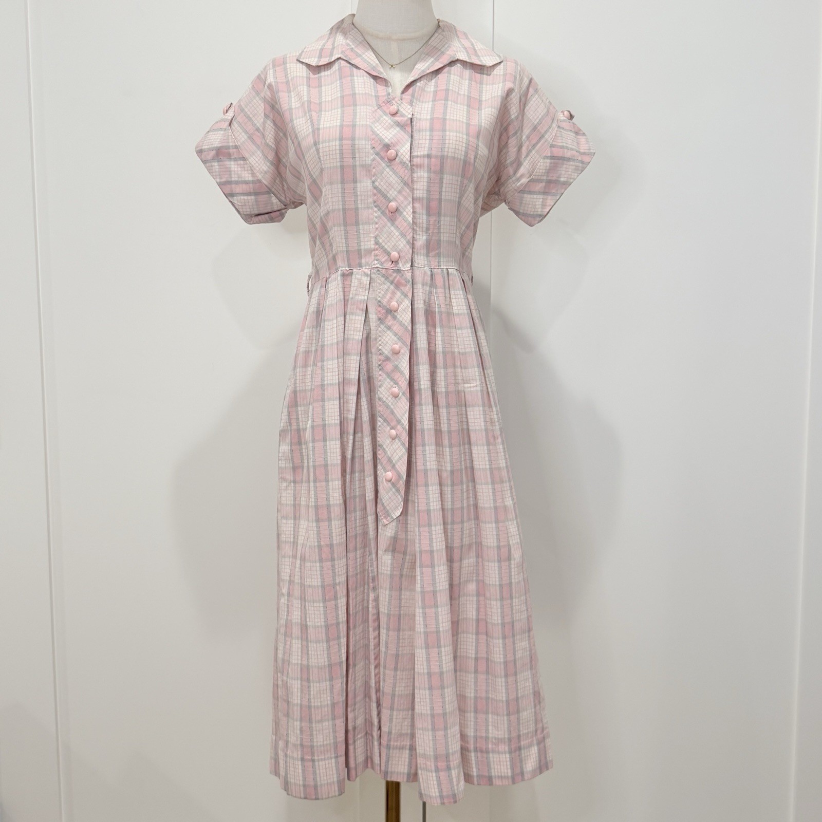 Vintage Adele Fashions Plaid Day Dress Small Pink 50s Retro Cottage Feminine