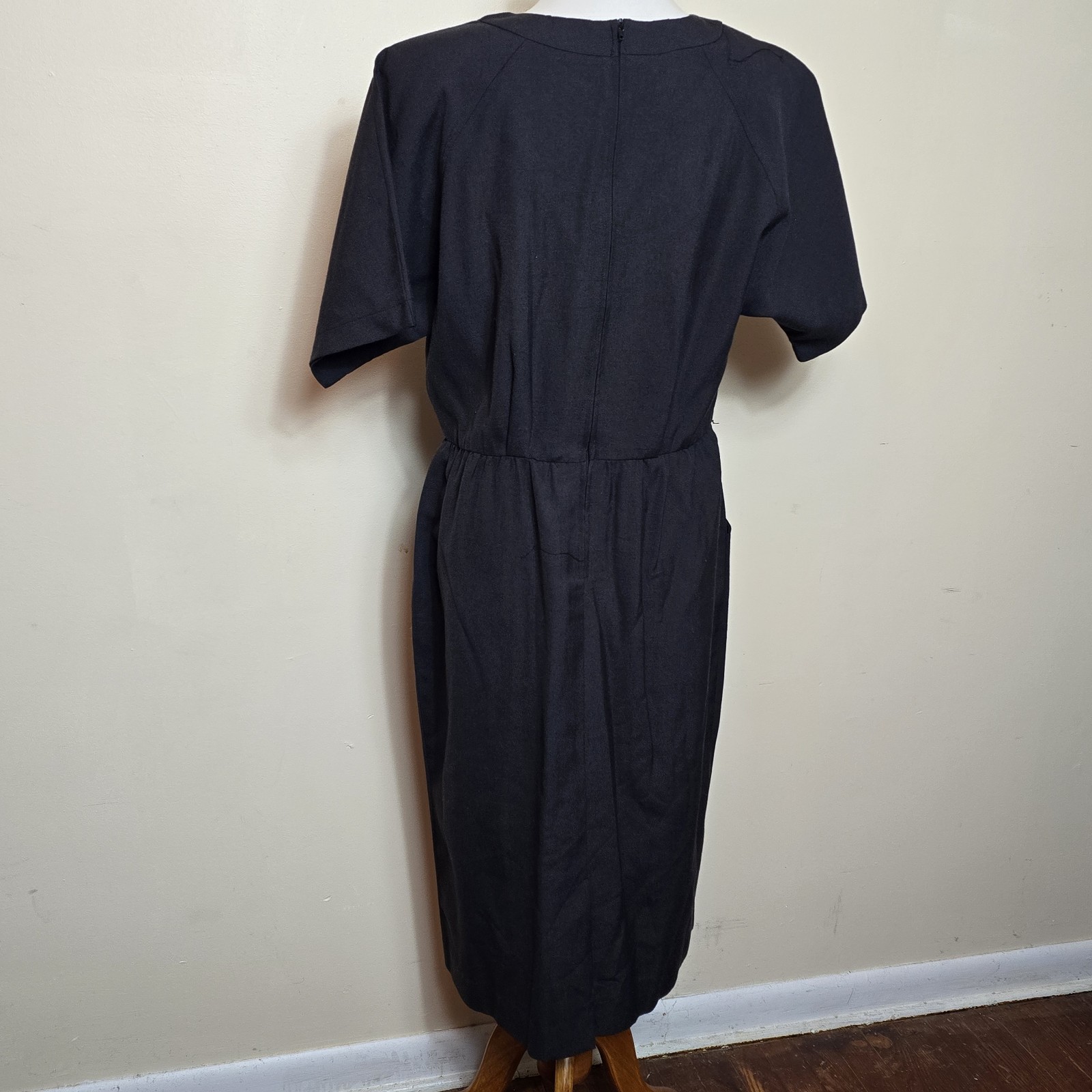 Vtg. Willi Of California Black Dress 16 Pockets Gathered Waist 80’s Corporate