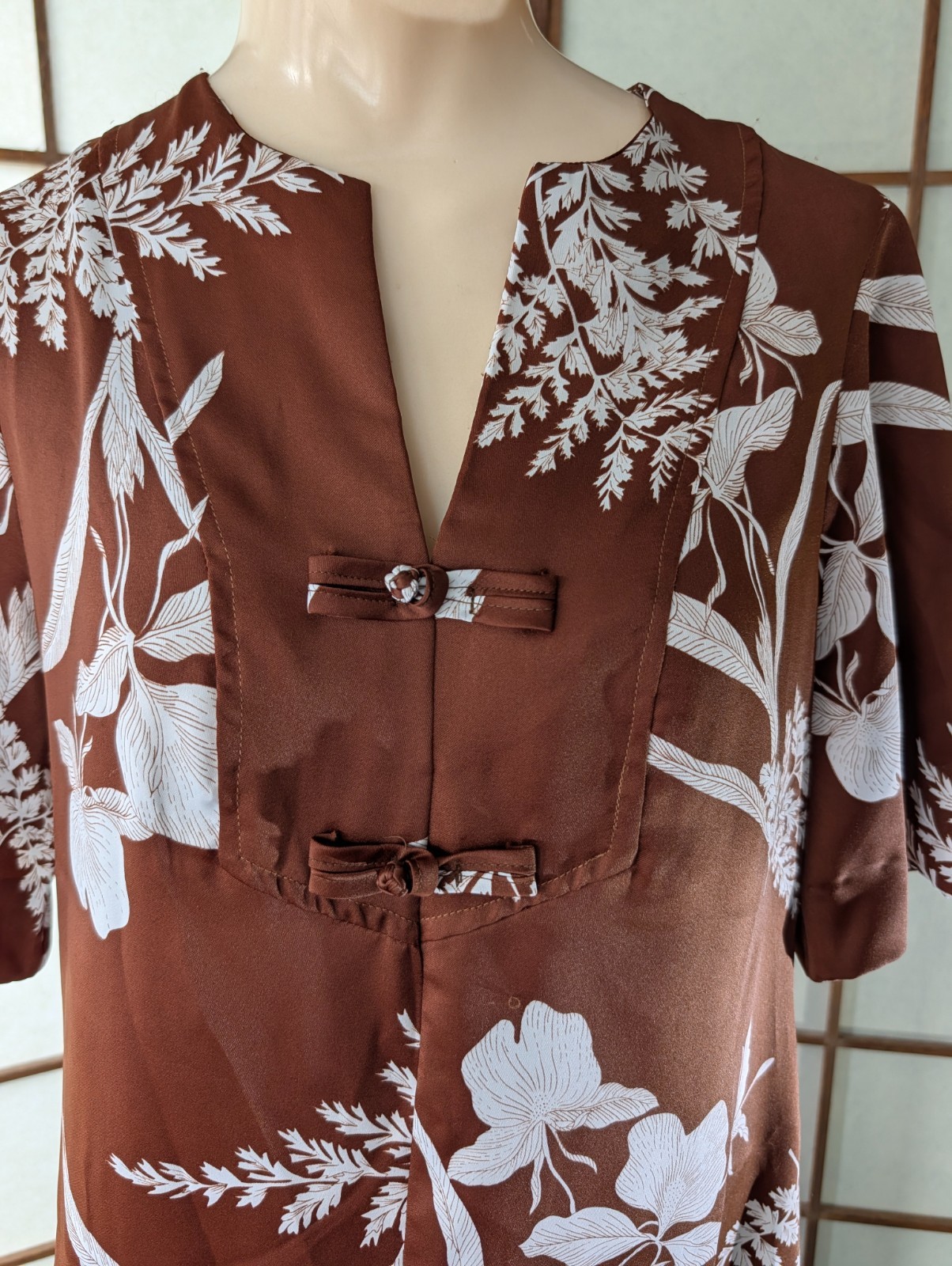 Vintage 70s 80s HAWAII NEI Honolulu Honeymoon Set Brown White Botanical Print 10