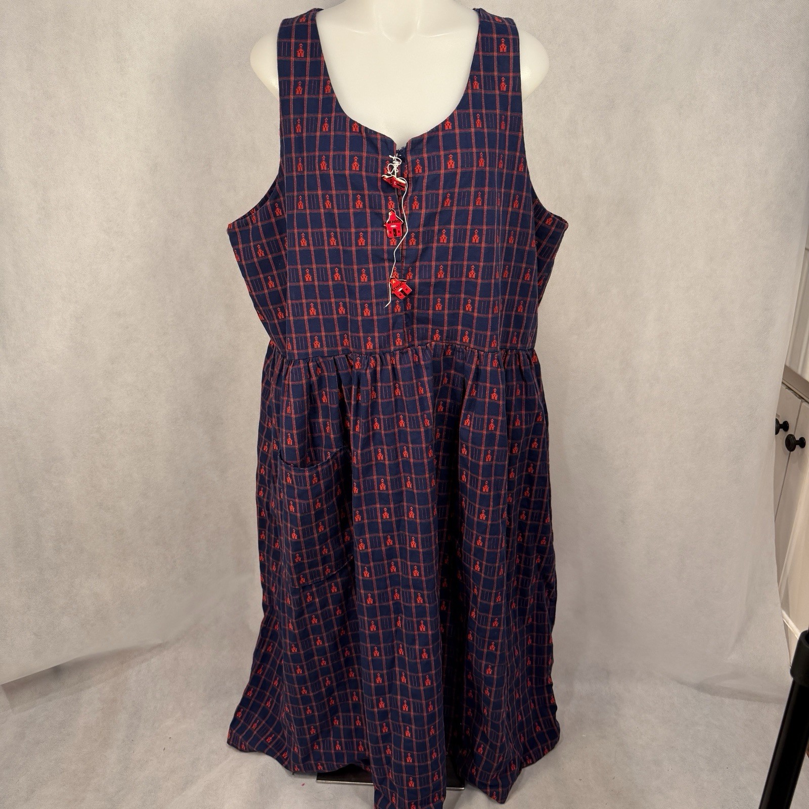 Vintage Hearts & Stitches Dress XL Made USA Schoolhouse Print Teacher Novelty