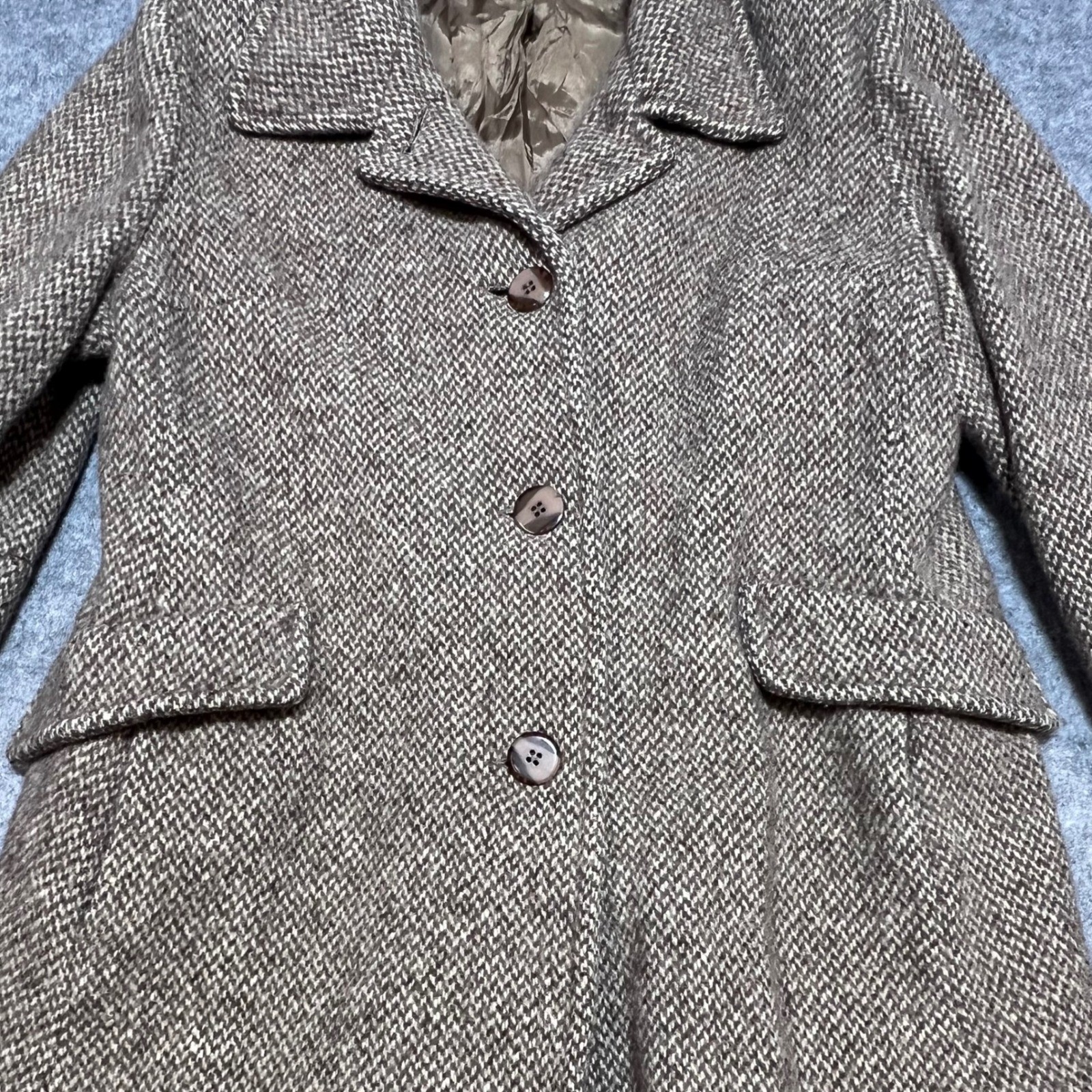 Julia Klein Vintage Brown Herringbone Wool Blend Coat Made in USA Womens Small