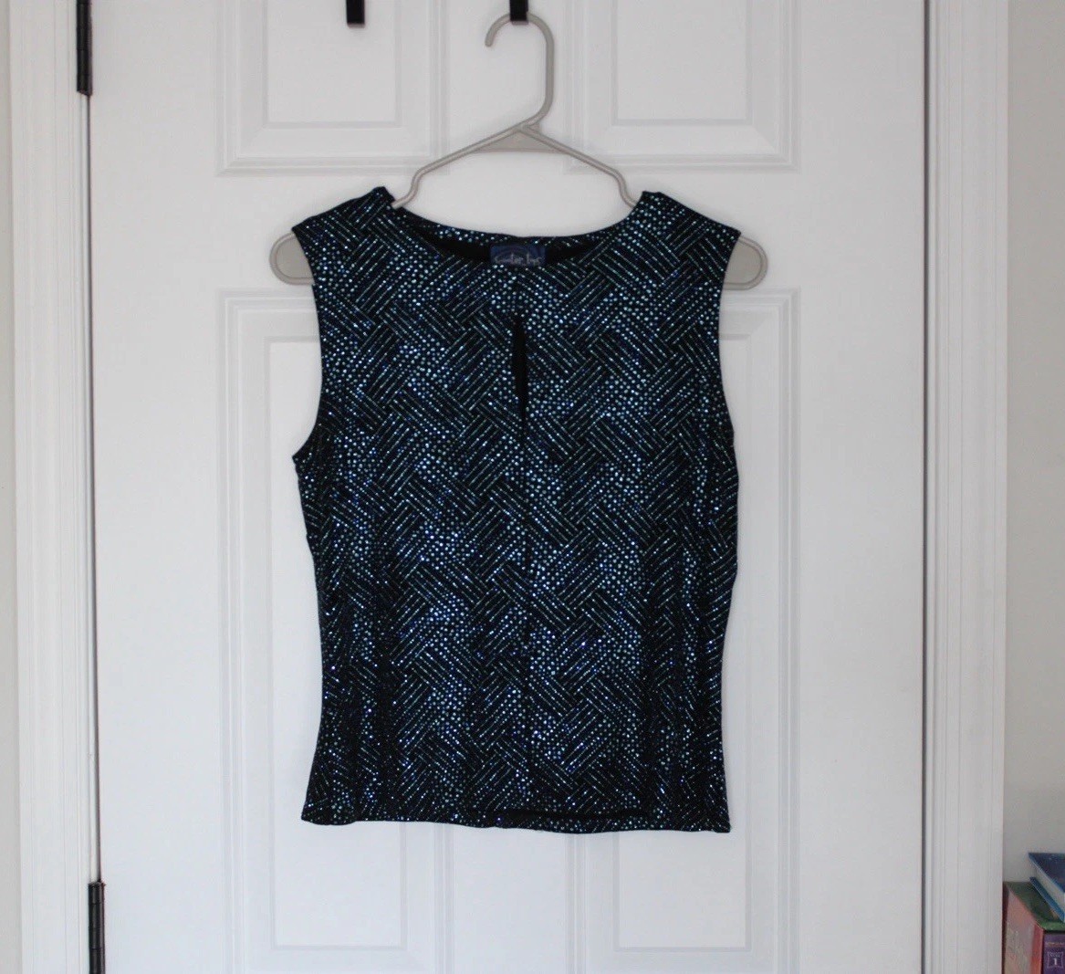 Scooter Tops by Onyx Nite vintage 90s clubwear sparkle black glitter tank top L