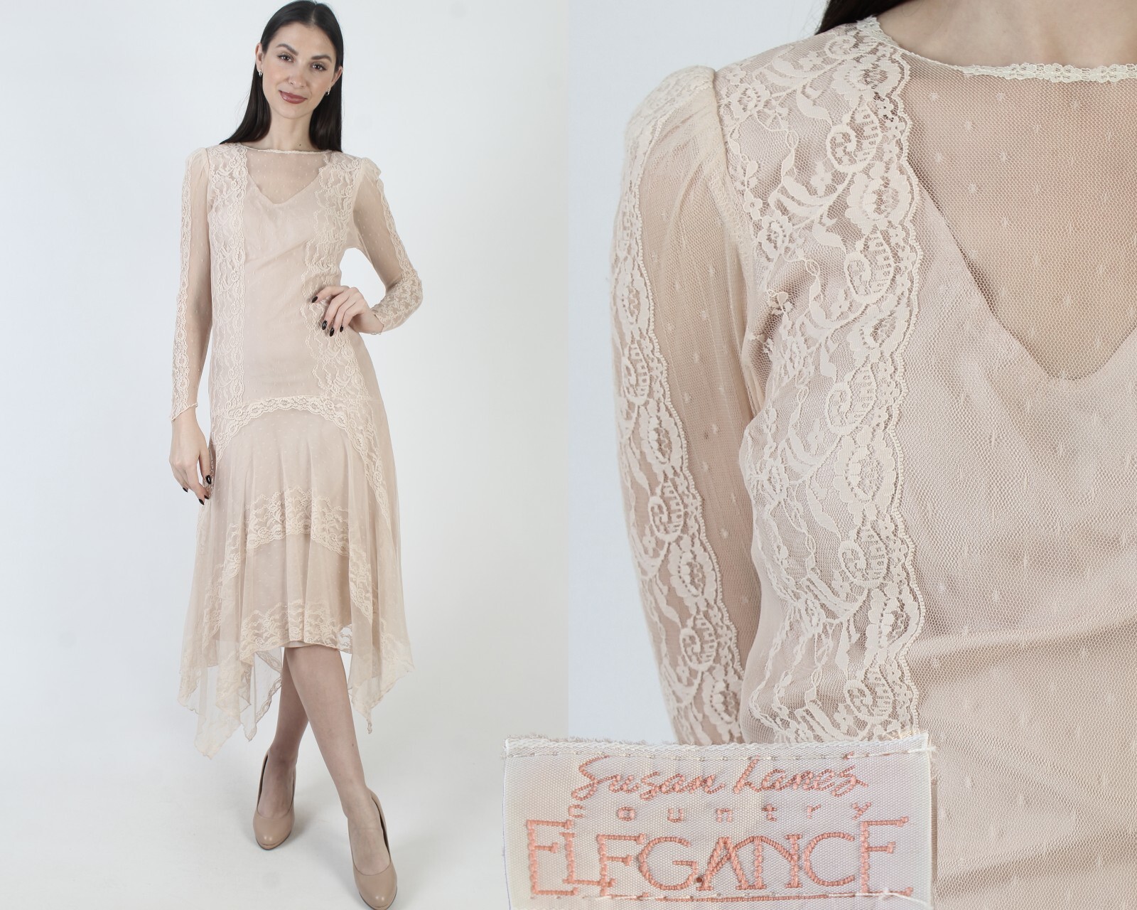 Vintage Susan Lanes Country Elegance Dress Victorian High Low Asymmetrical Gown
