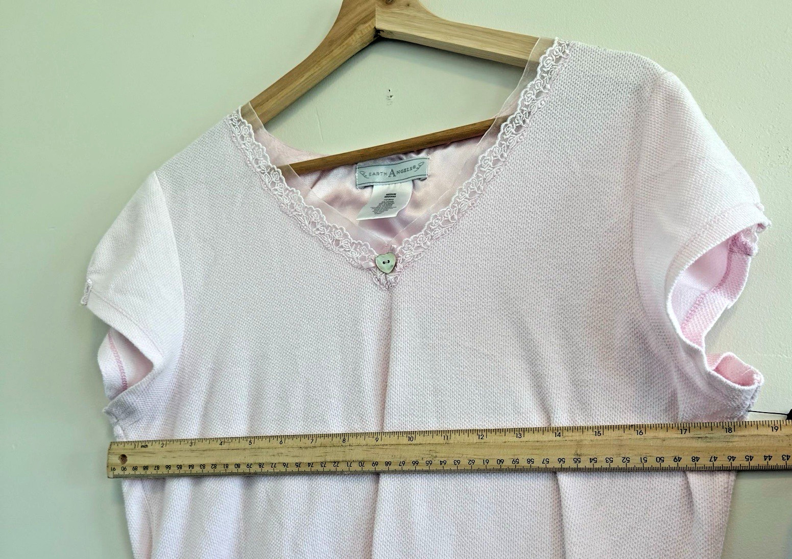 Vintage 90s Earth Angels pink Knit Lace Trimmed Night Gown size M