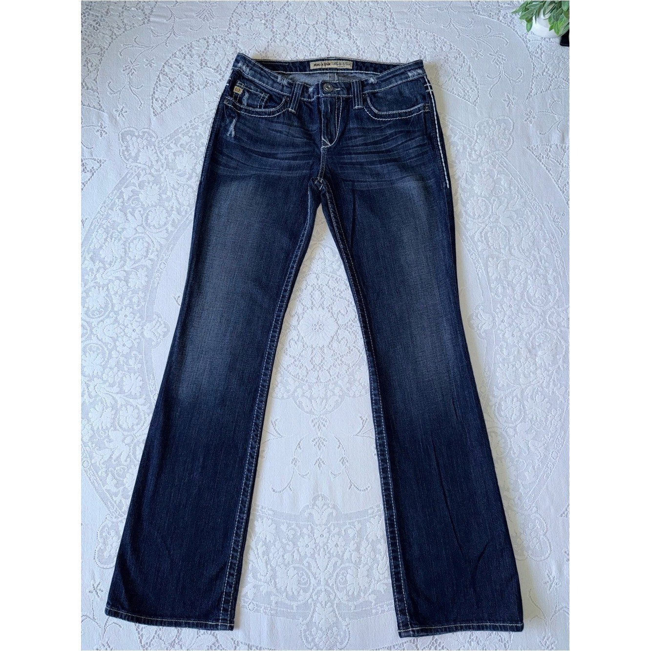 Big Star Maddie Boot Mid Rise Fit Jeans Size 28L Thick Stitch Distressed Y2K
