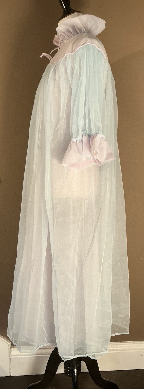 Vintage 60s Pink and Blue Sheer Peignoir Lingerie Robe Gown Set Sz 32