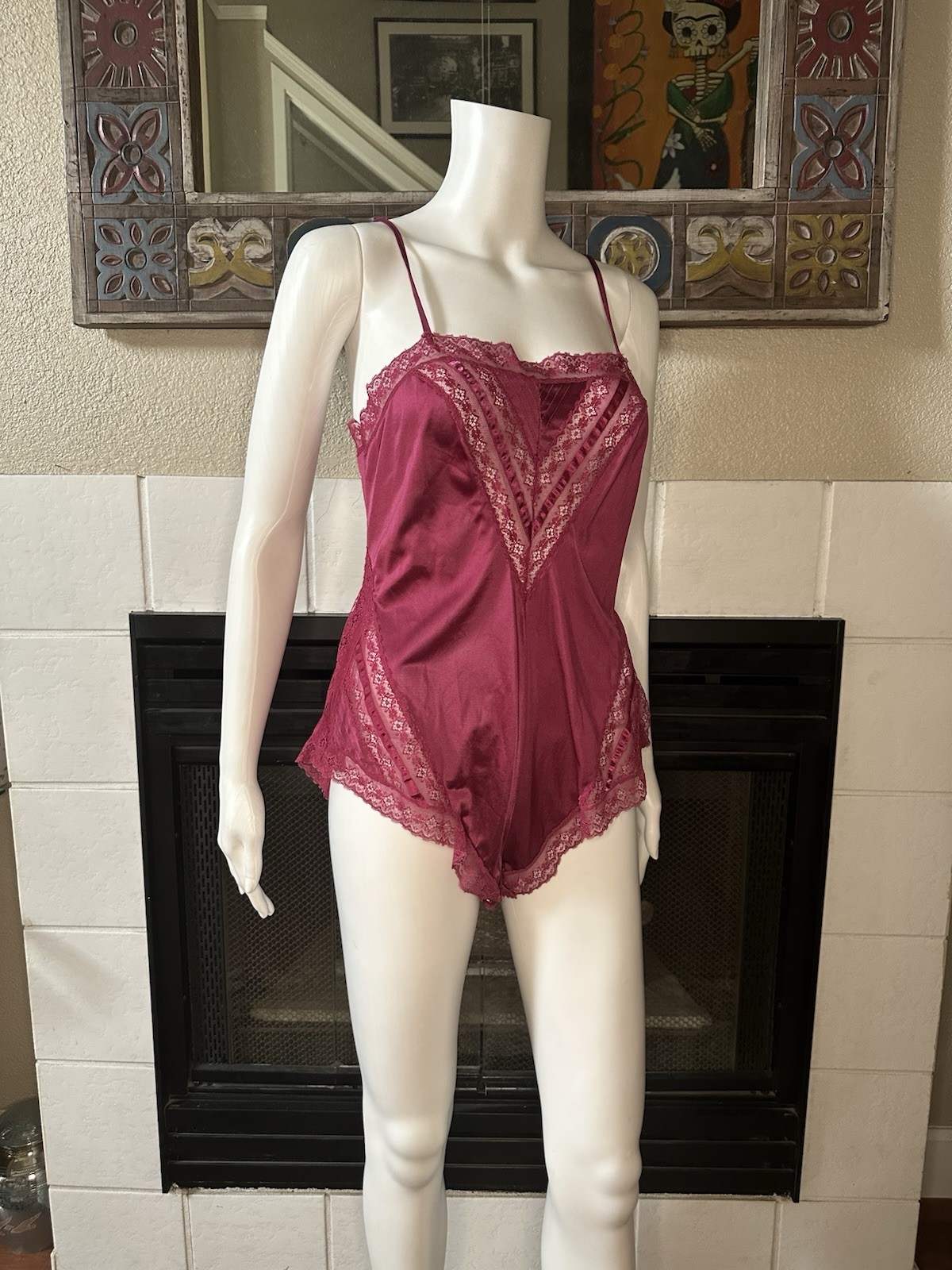 Formfit Vintage Red Satin And Lace Teddy Sz 34 (10-12)