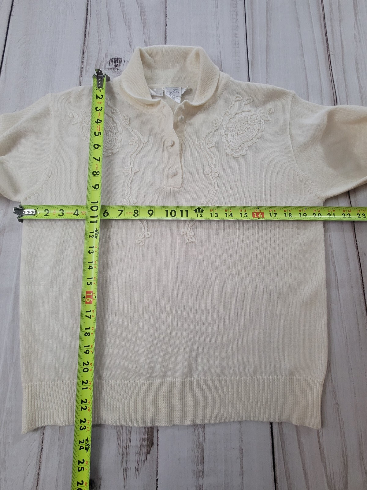 Tanjay Vintage Hand Embroidered Sweater Women’s Medium Cream Wool Blend Cardigan