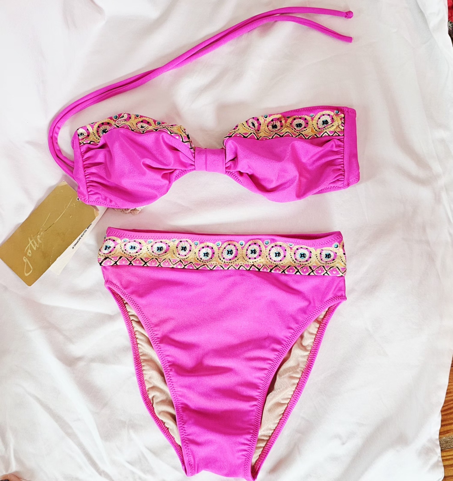 Vintage NWT 90’s Gottex Pink High Cut Bikini Strapless Swimsuit Set Sz 6