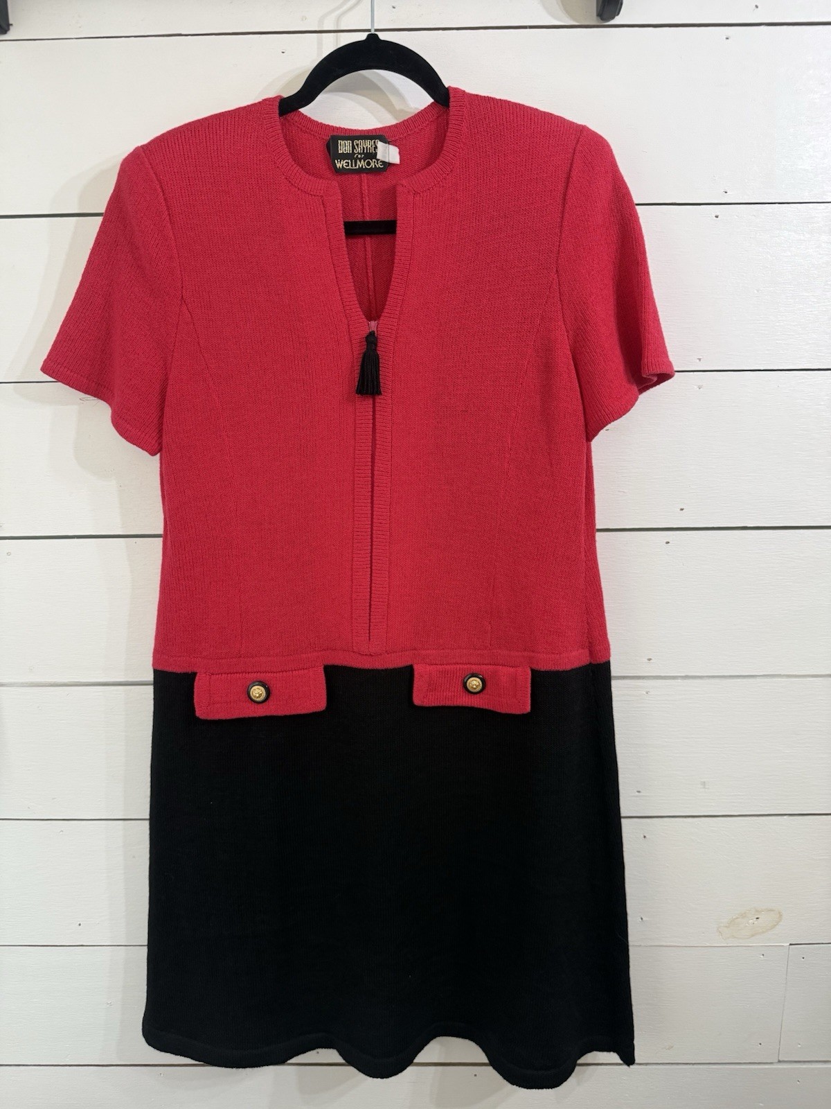 Vintage Don Sayers for Wellmore Dress 10 Pink Black Colorblock Knit Rayon Wool