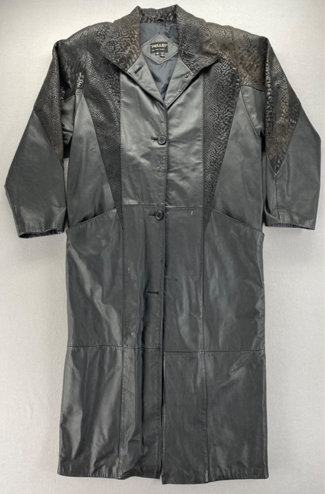 Vintage PELLE New York Milano Leather Trench Coat Jacket Women’s M Black Accents