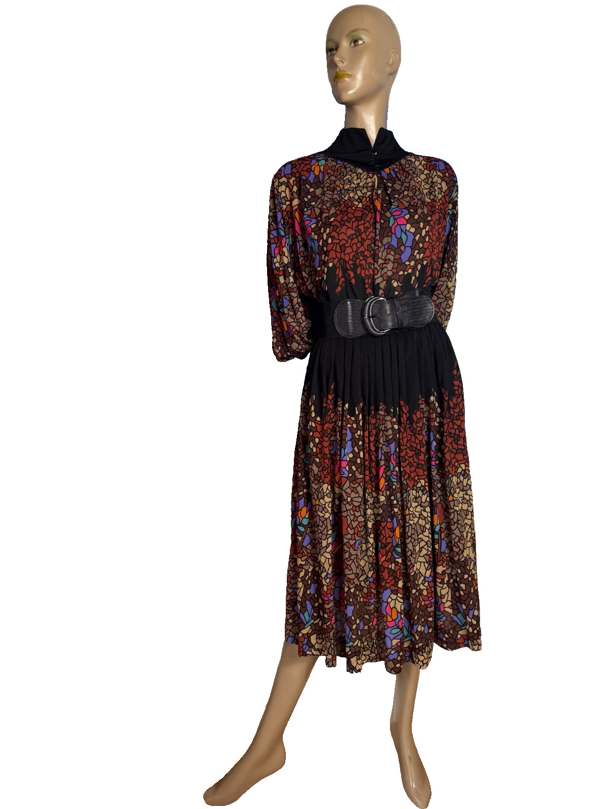 Lisabella Roma Vintage Midi Dress 70s 80s Jersey Fit & Flare Mosaic Pattern 40 42