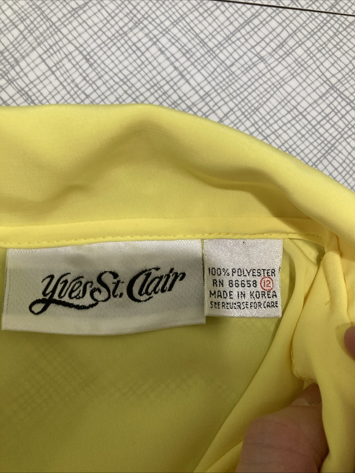Vtg 1980s Yves Saint Clair Yellow Fabric Button Secretary Cottagecore Top Blouse