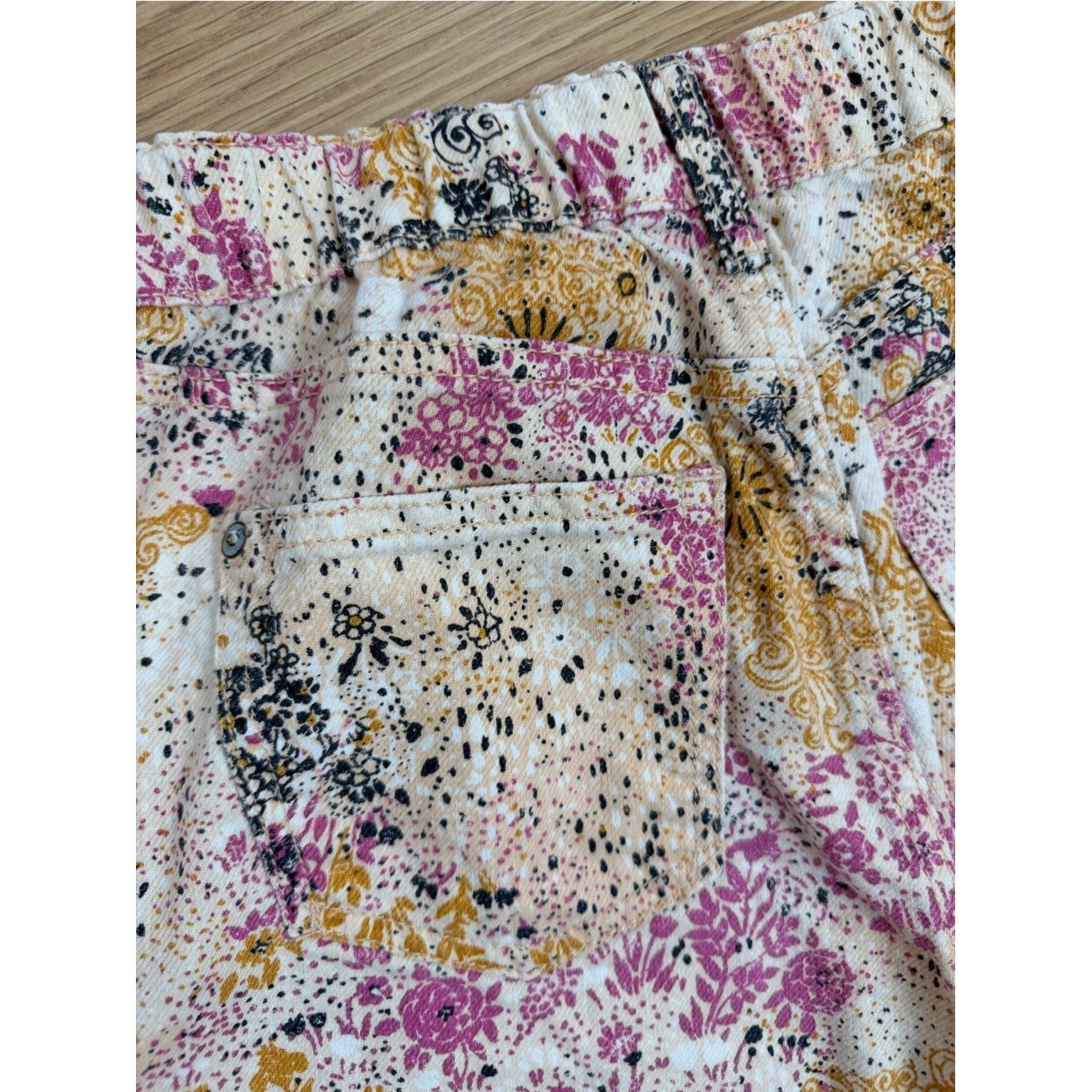 Anthropologie Pilcro Pink and Gold Floral Print Denim Shorts