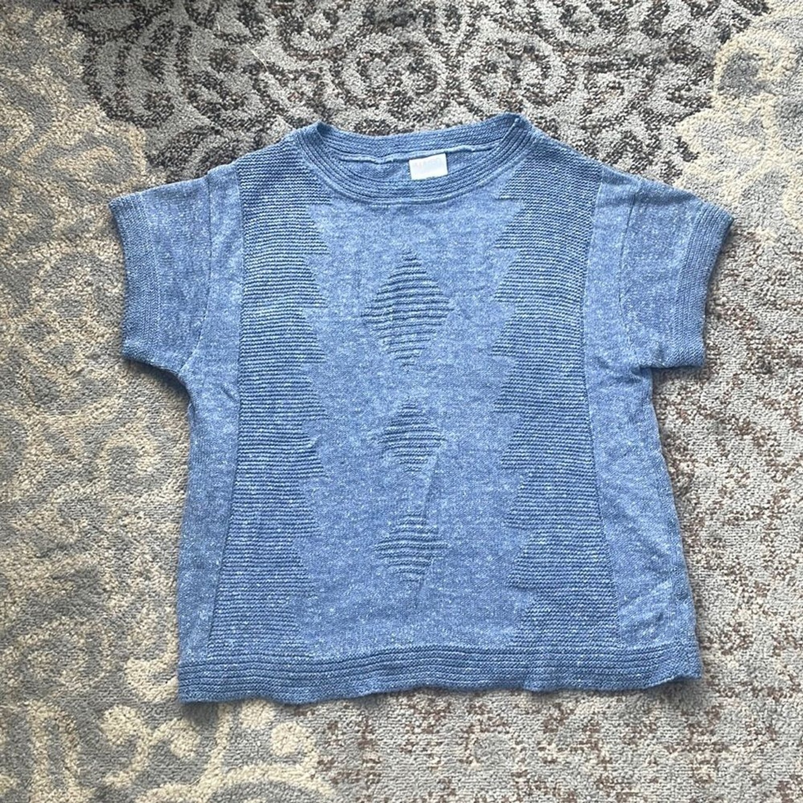 Aileen Vintage Knit Cap Sleeve Sweater Blue Large