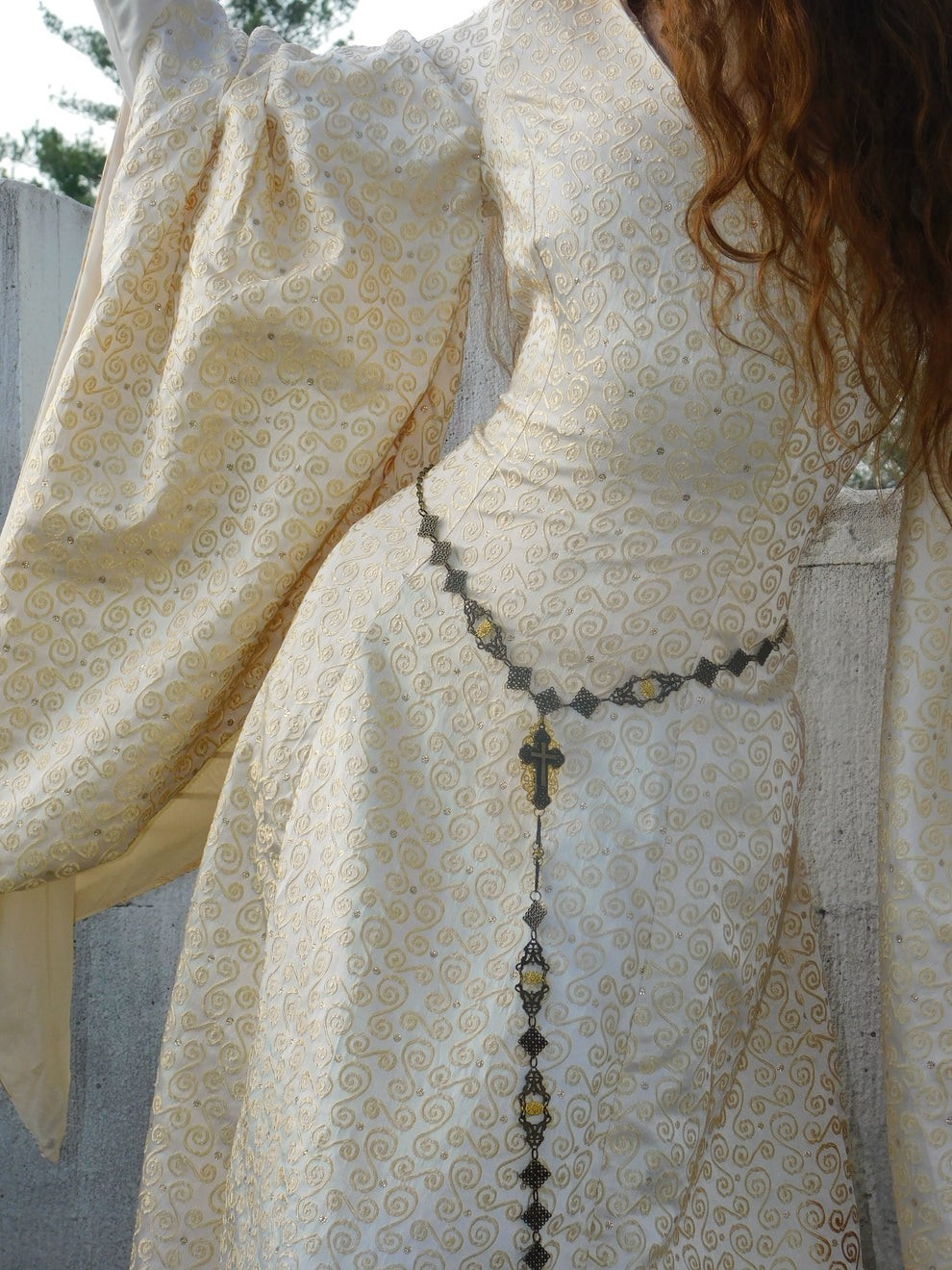 1930s Vintage Spanish Silk Gold Embroidered Medieval Brocade Gown