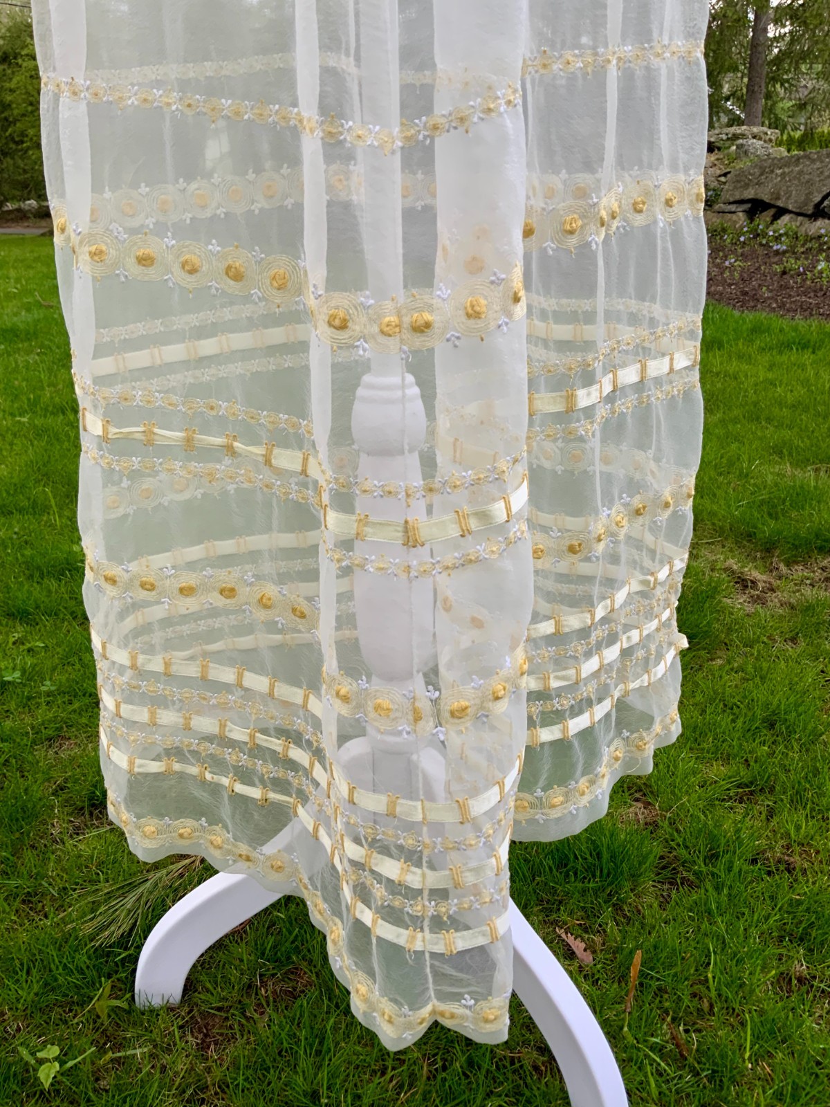 1970s Sheer Romantic Bridal Dress | Edwardian Revival Ivory with Ribbon