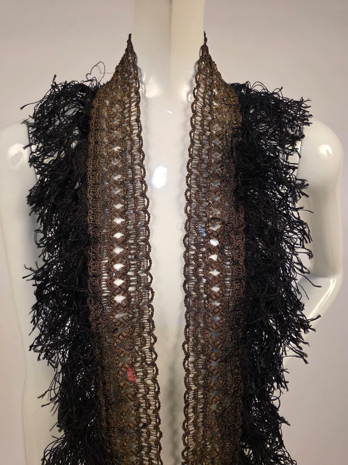 VICTORIAN 19TH C METALLIC GOLD LAME BRAID + SILK FRINGE TRIM FOR DRESS 