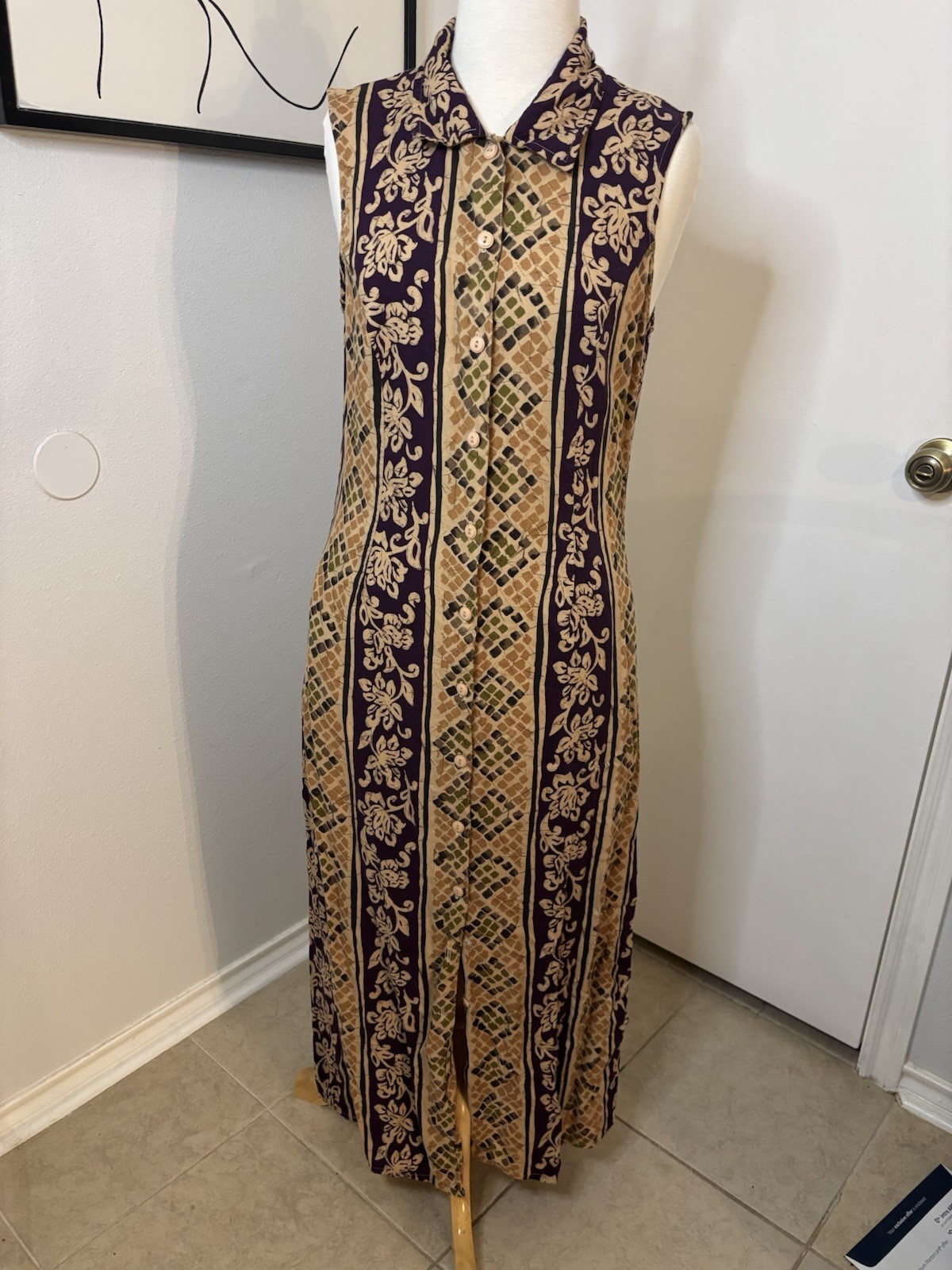 90s Rayon Geometric Print Dress Full Length