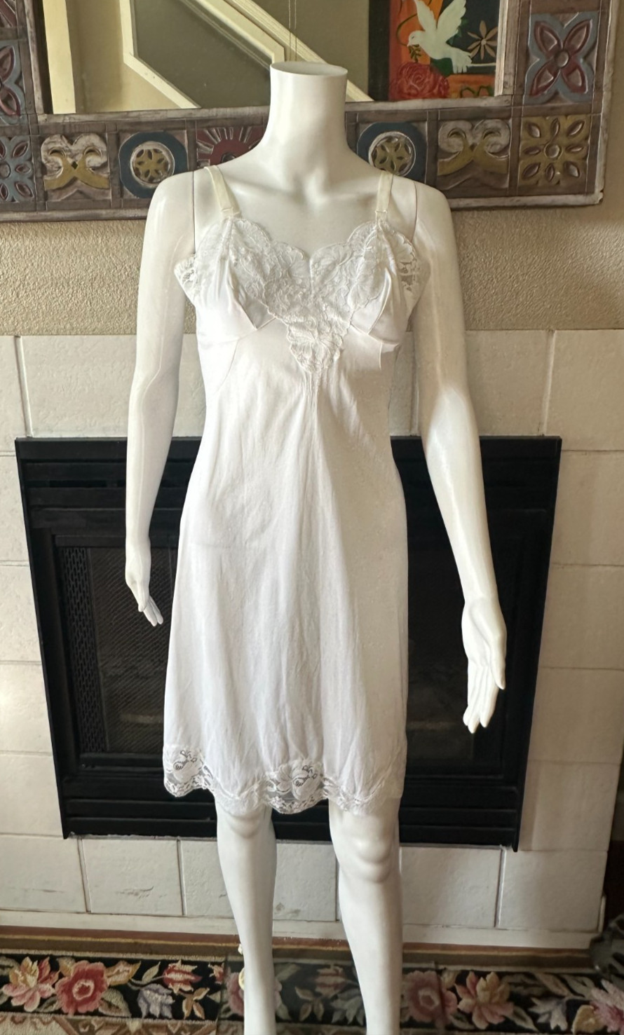 Vintage Sears Anti-Cling Antron Nylon Full Slip Silky White Sz 32