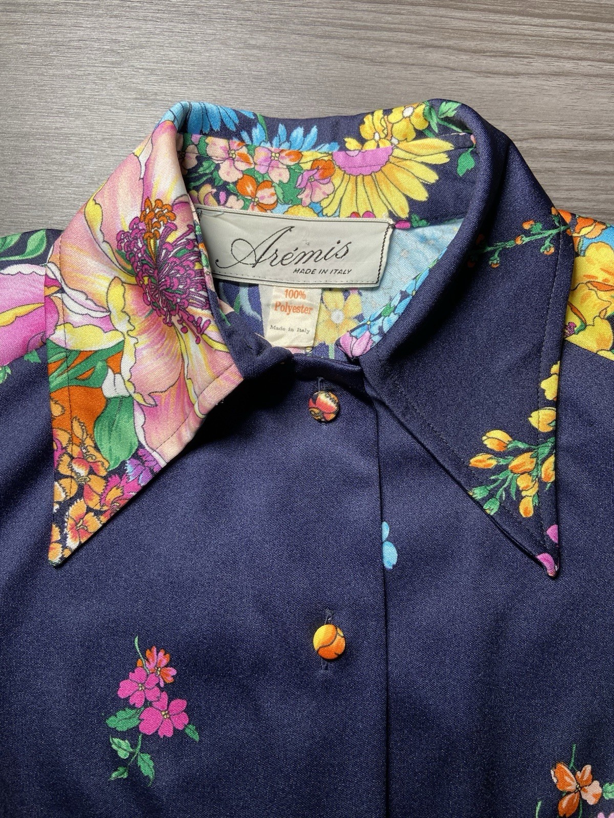 Vintage 1970s Arémis Italian Floral Long Sleeve Shirt Dress Size M/L 8-10