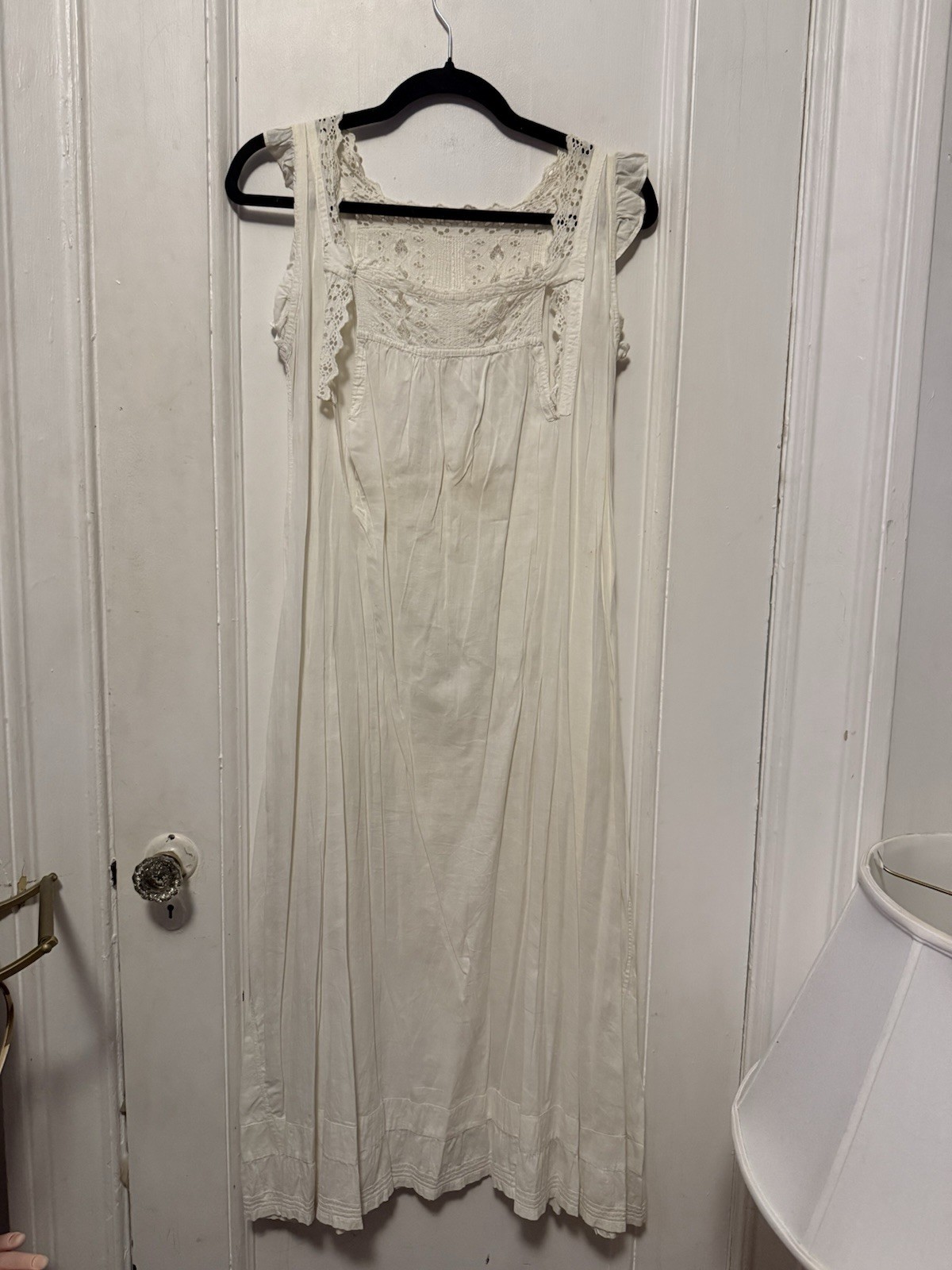 Antique 1910s Edwardian White Cotton Chemise Nightshirt Floral Embroidery Eyelet