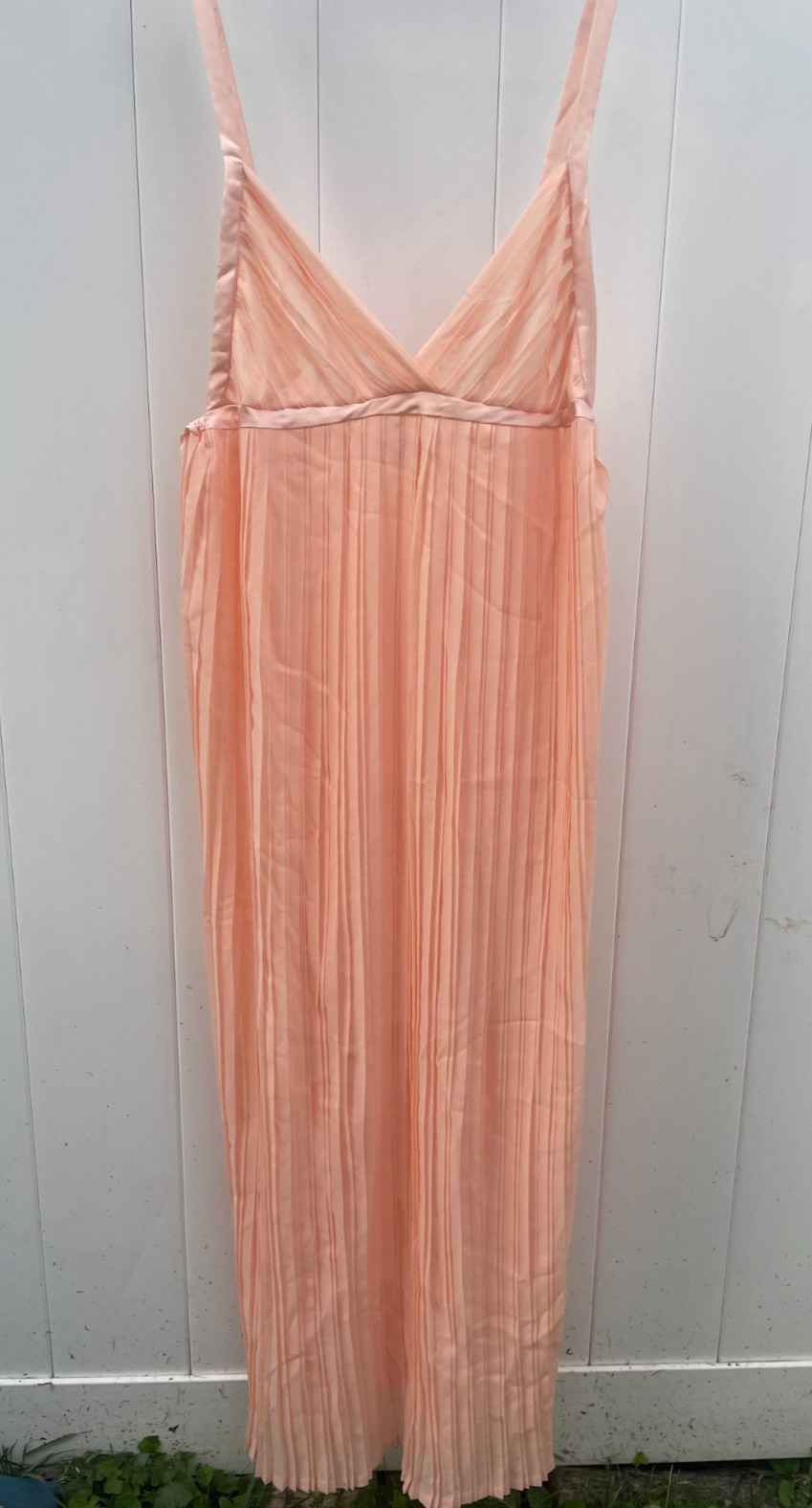 Vintage Georgette Trabolsi Peach Sheer Pleated Long Nightgown Size Medium