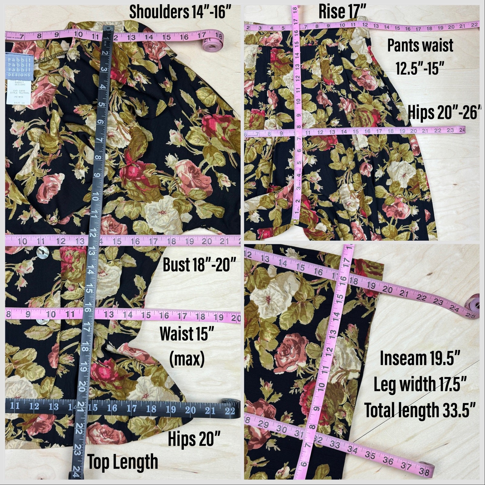 Vintage 1980s Floral 2-Piece Set Ruffle Top & Wide Leg Palazzo Pants | 27″ Waist