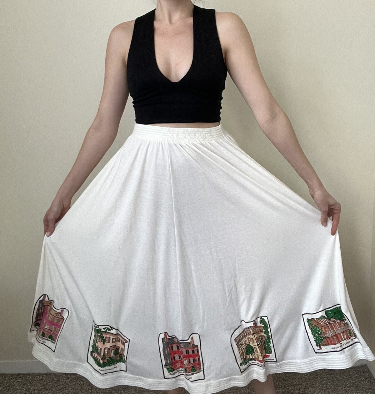 Vintage Savannah Georgia Historic Homes Handmade Circle Skirt Novelty 1990s