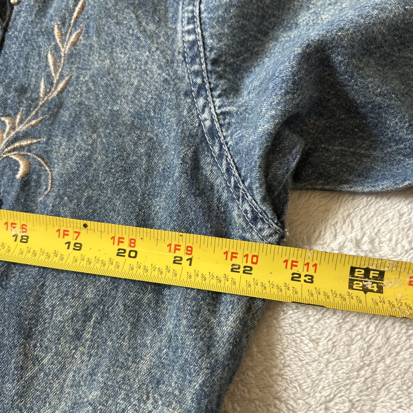 Vintage 80s Denim Dress Medium Andiamo Italia Western Country Embroidered