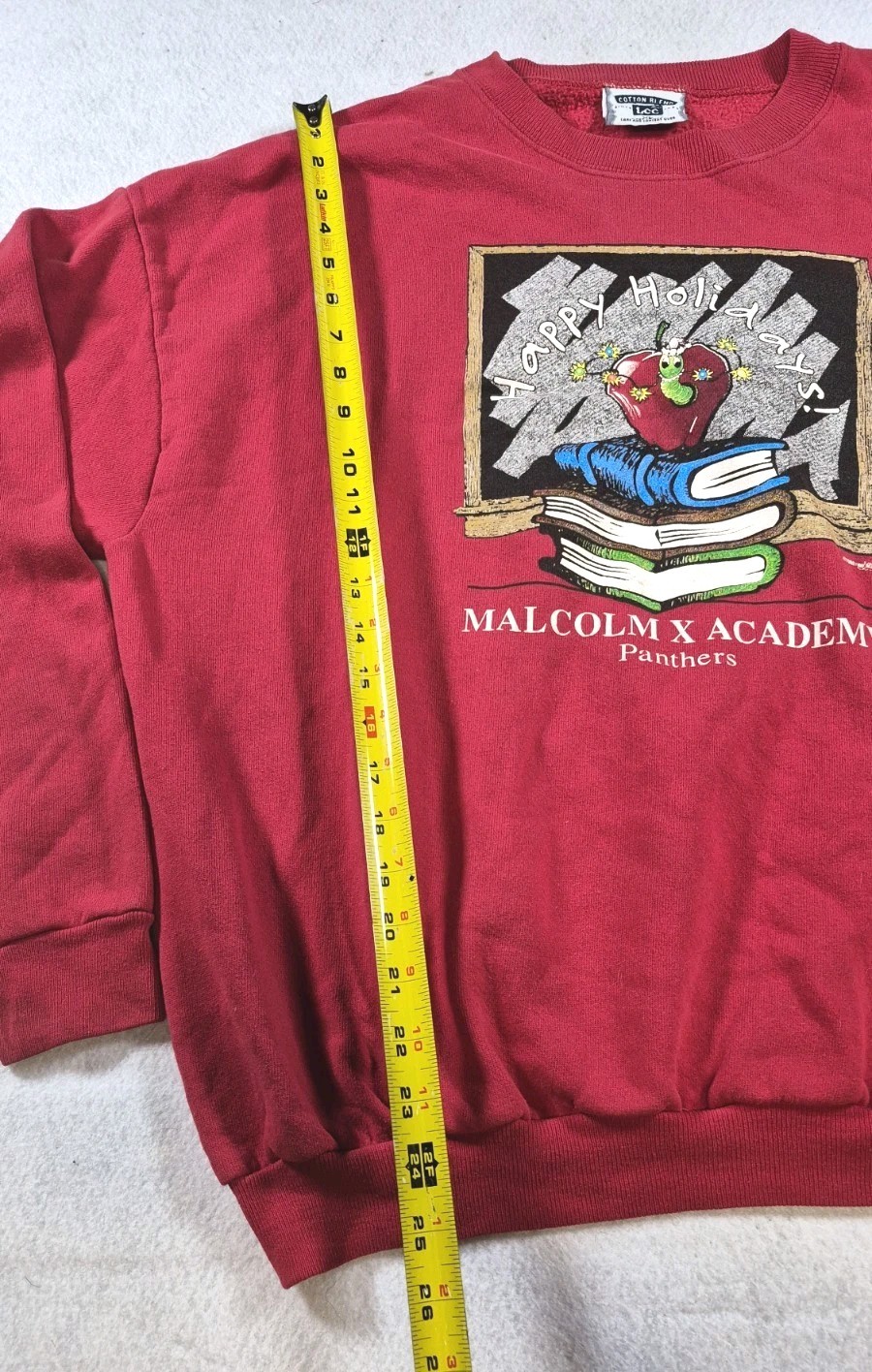 Vtg Lee Brand Malcom X Academy Panthers 1995 Red Sweater Happy Holidays Size XL