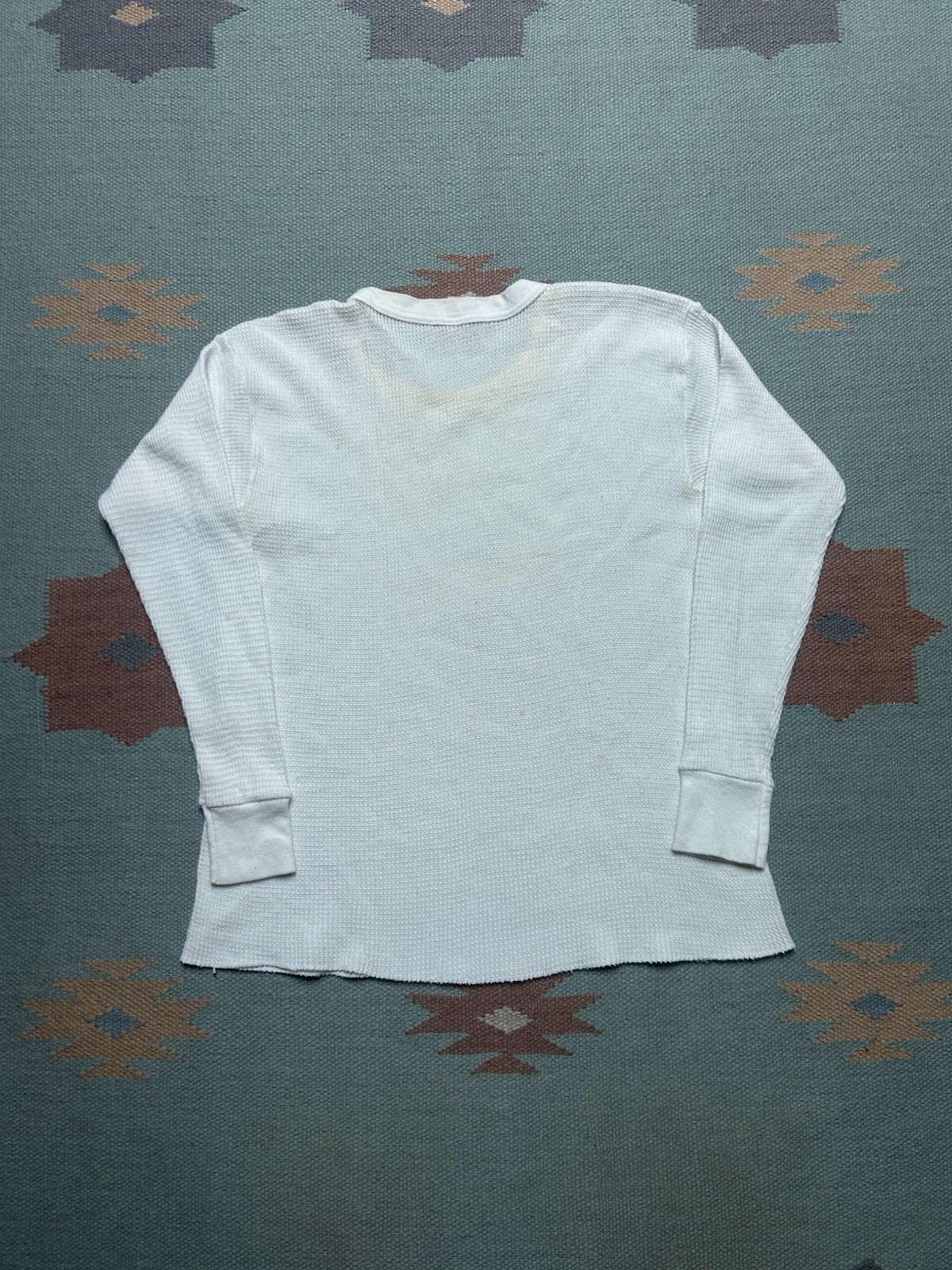 Vintage 70s 80s waffle knit thermal shirt blank white base layer women’s XL