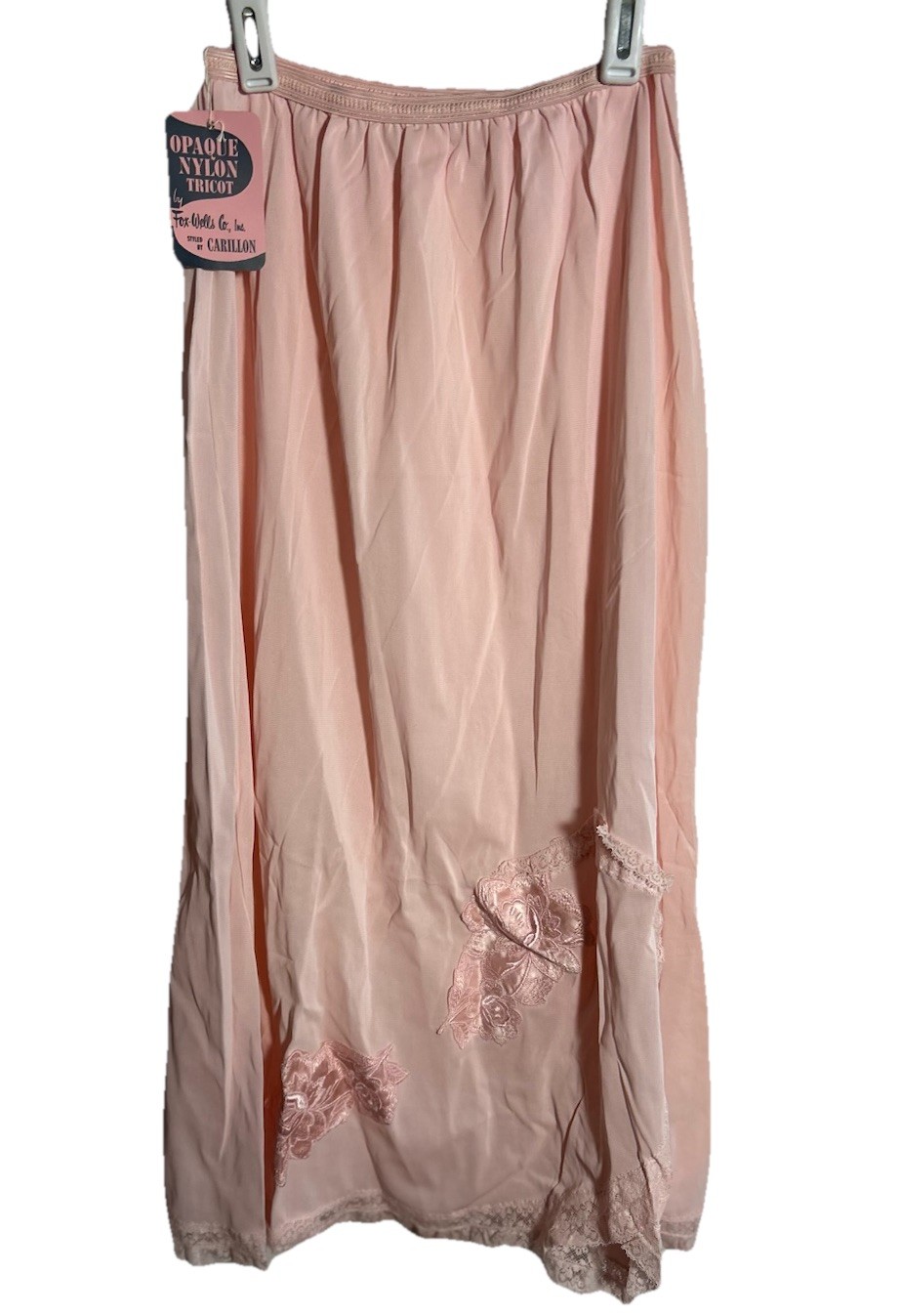 Vintage Half Slip Pink Midi Length Appliqué and Lace Trim Carillon 1588 Medium