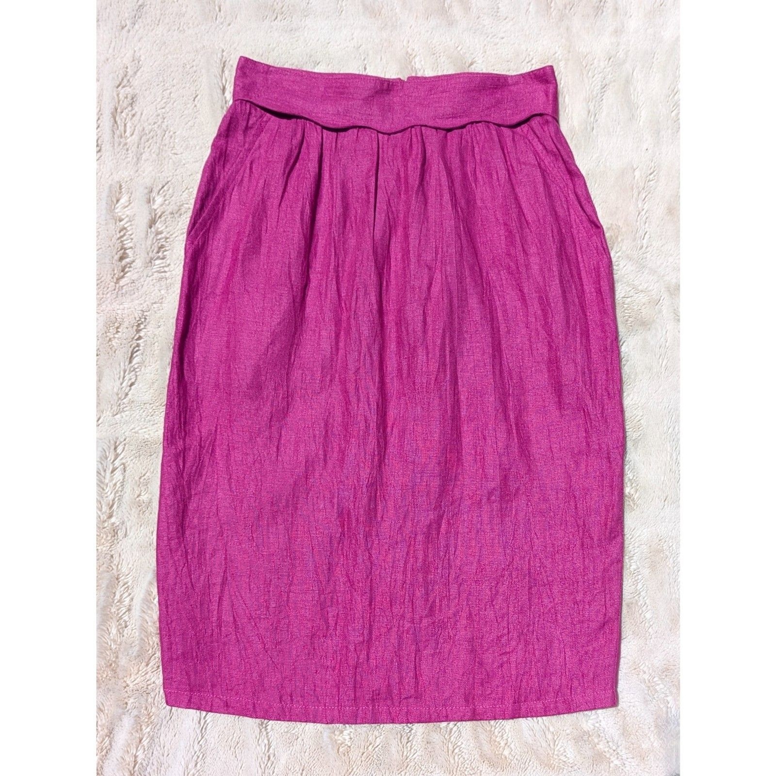 VTG 80s Does 50s Umberto Ginocchietti Italian Pink/Magenta Linen Pencil Skirt/XS