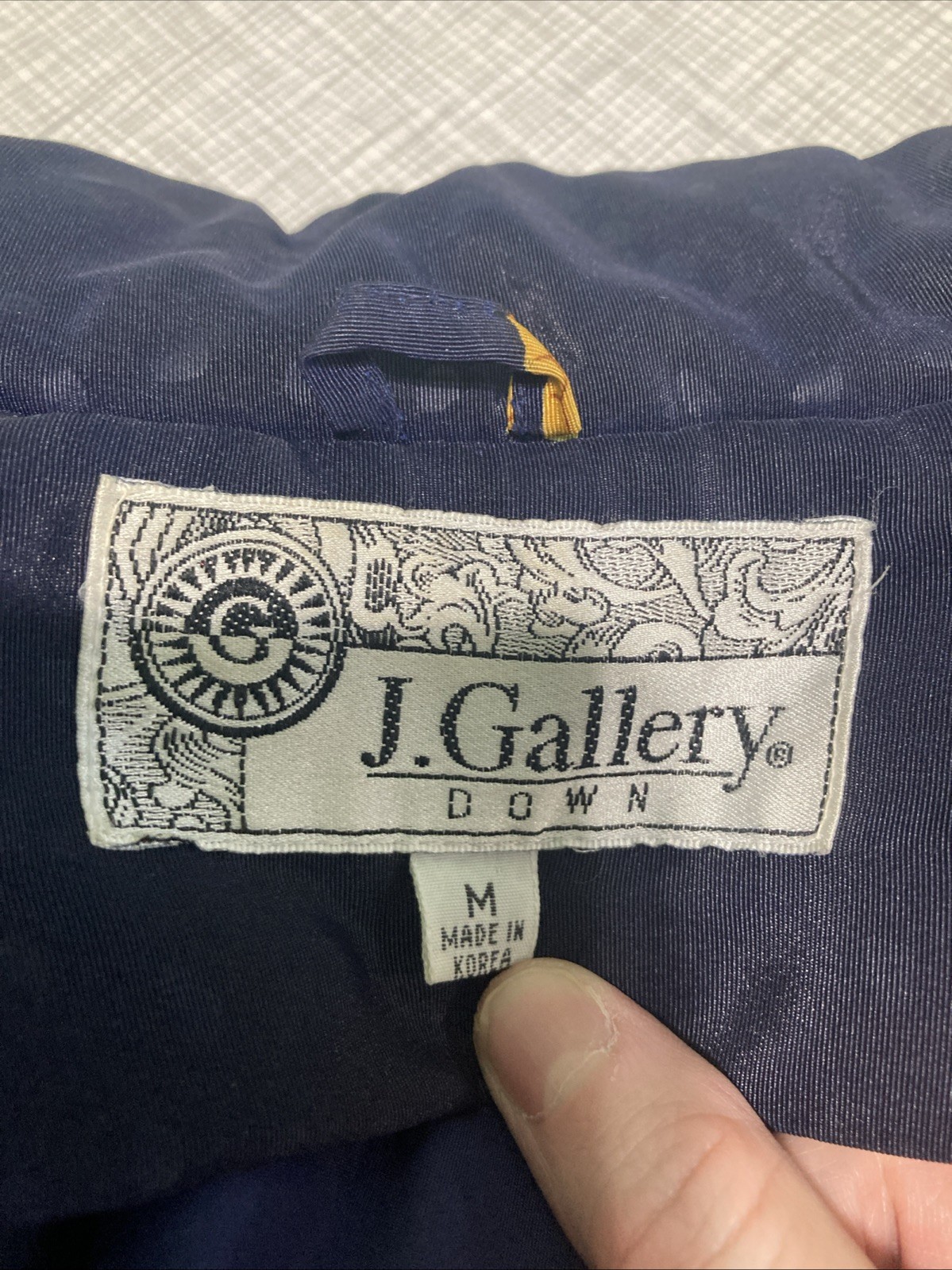 Vintage J Gallery Down Puffer Jacket Medium EUC Baroque Print 90s Korea Bomber