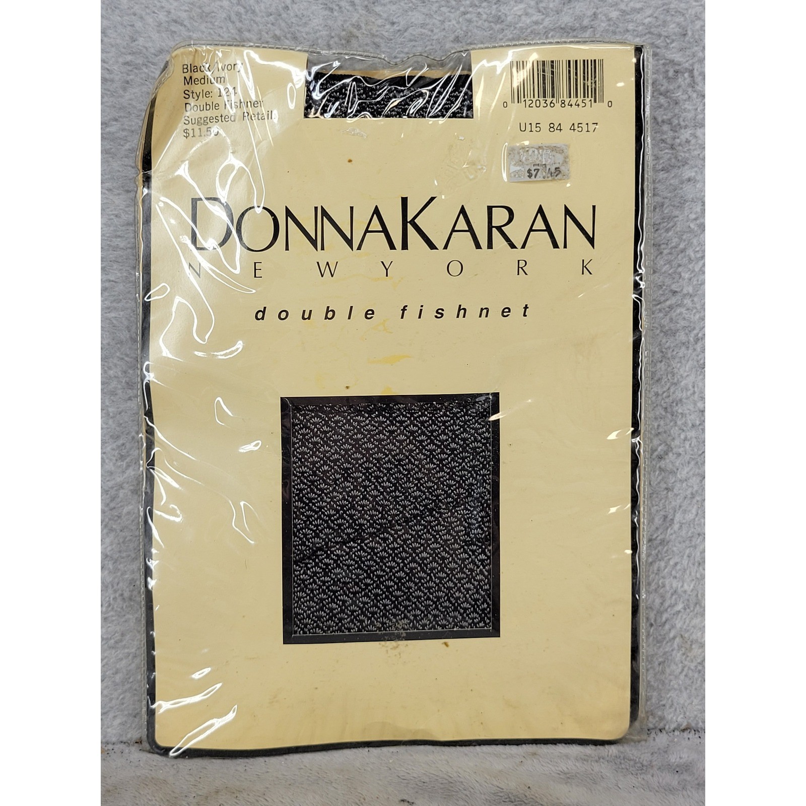 Donna Karan New York Vintage 1992 Double Fishnet Tights Black Ivory Medium 124
