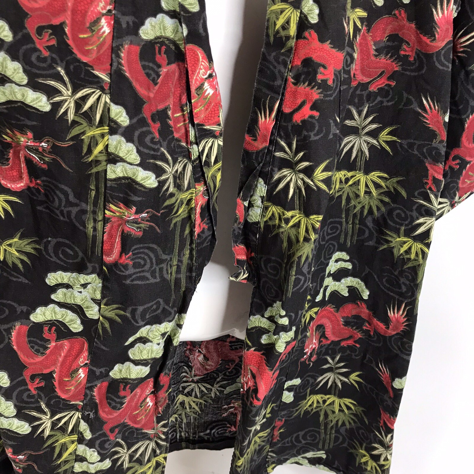 Vintage Kimono 90s Chinese Dragons Palm trees open front Oriental one size short