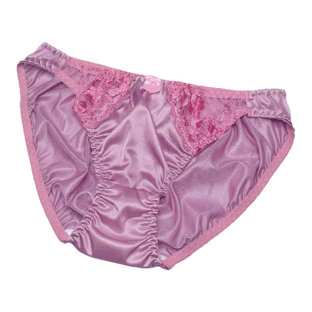 Bikini Shiny Panties Lace Floral Embroidery Nylon Feminine Satin Slippery Cotton