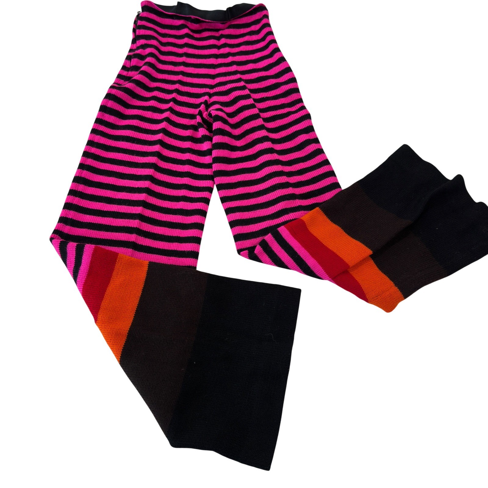 Creation Lil Paris Vintage 70s Wool Knit Flare Pants Pink Black Stripe Color W24