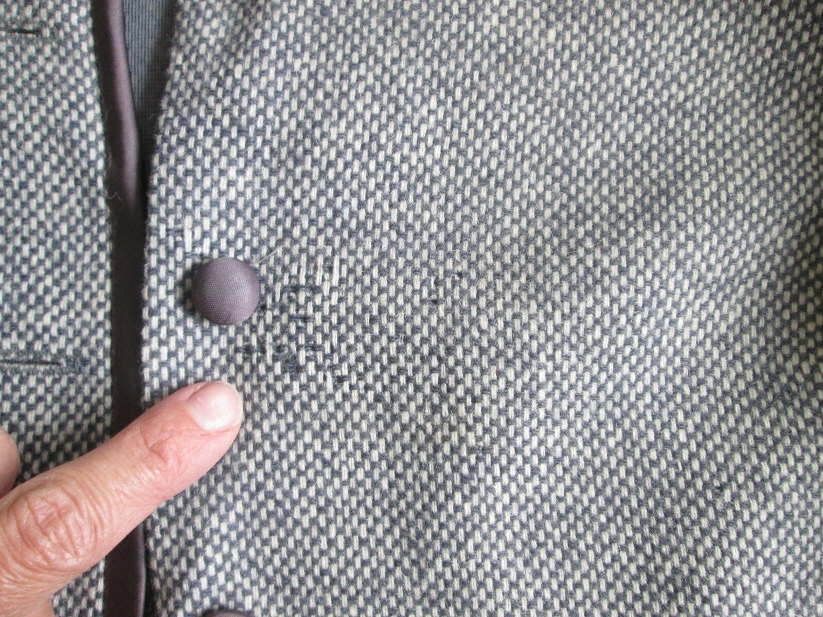 VTG Original Suit Skirt Set Jacket Medium Wool Gray White Purple Checkered Lined