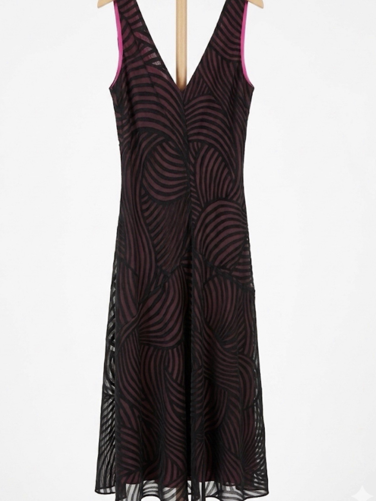 VTG 90s Mica Handkerchief Hem Slip Dress 6 Pink Black Swirl Mesh Midi Whimsigoth