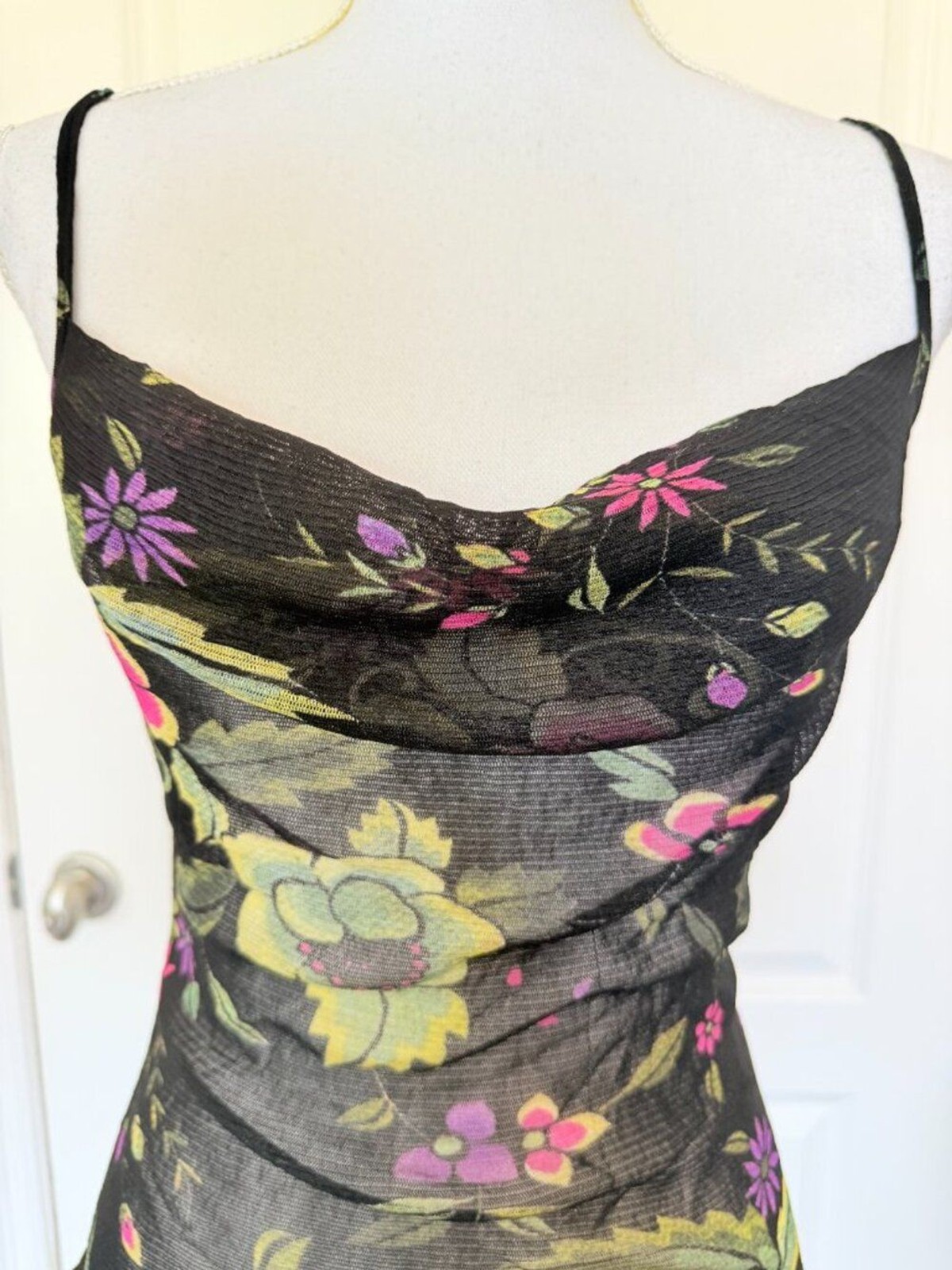 VTG 90s Vivienne Tam Mesh Floral Cami Top Cowl Neck Archival Y2K Size 3