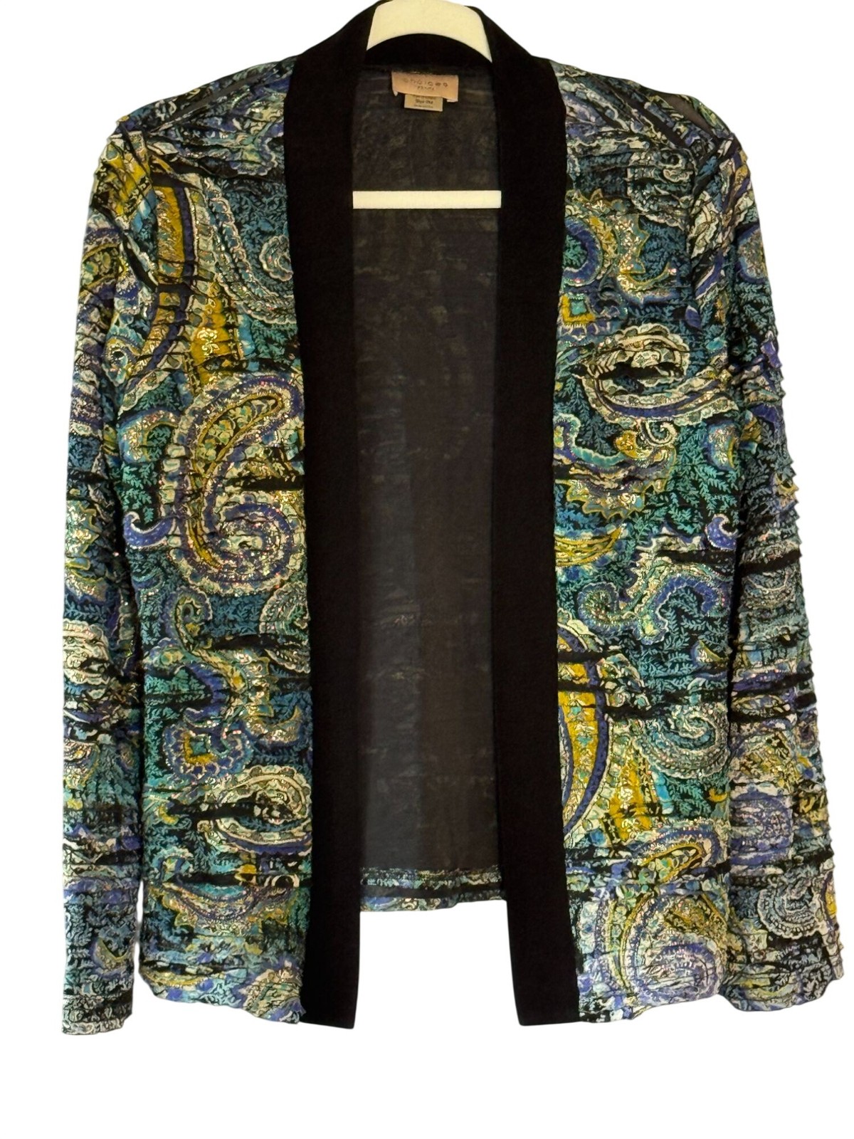 Vintage Choices Petite Metallic Paisley Open Front Cardigan Jacket Gold Shimmer