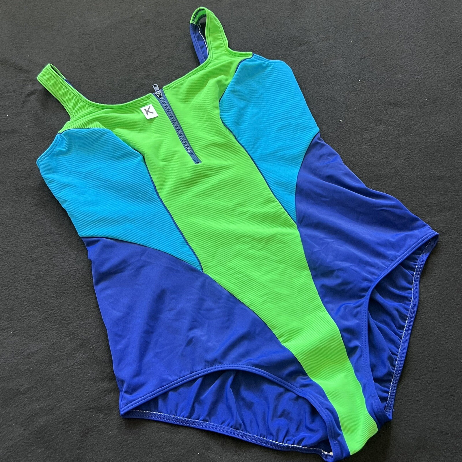 Vintage Christina Zipper Front Colour Block One Piece Swimsuit Size 44-48 W