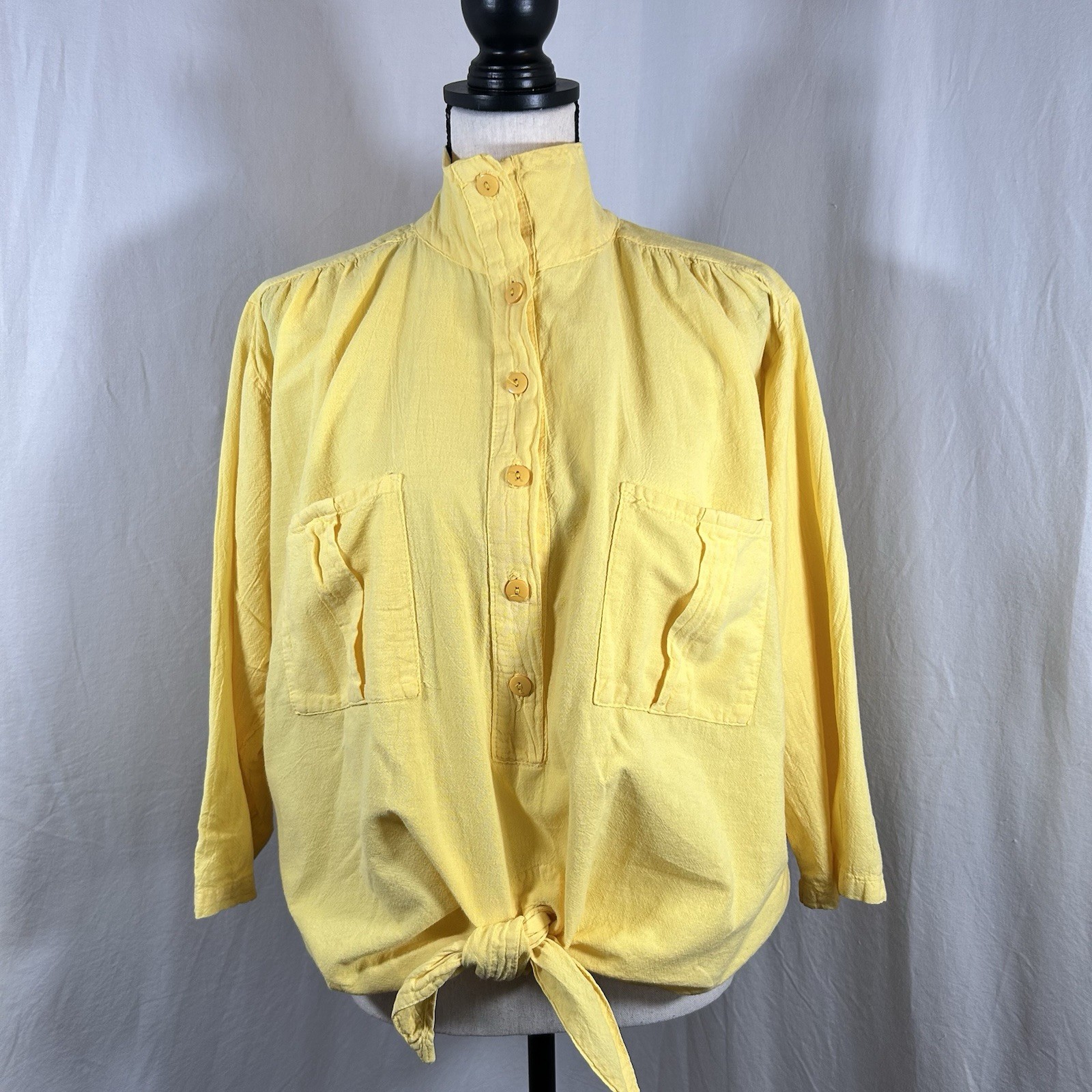 Vintage 80’s Bright Yellow Cotton Tie Front Shirt Blouse Aries & Taurus size M/L