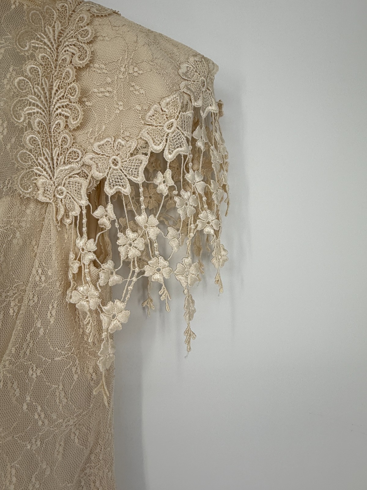 Vintage Ivory Lace Satin Midi Dress Cottagecore Victorian Prairie Romantic Fairy