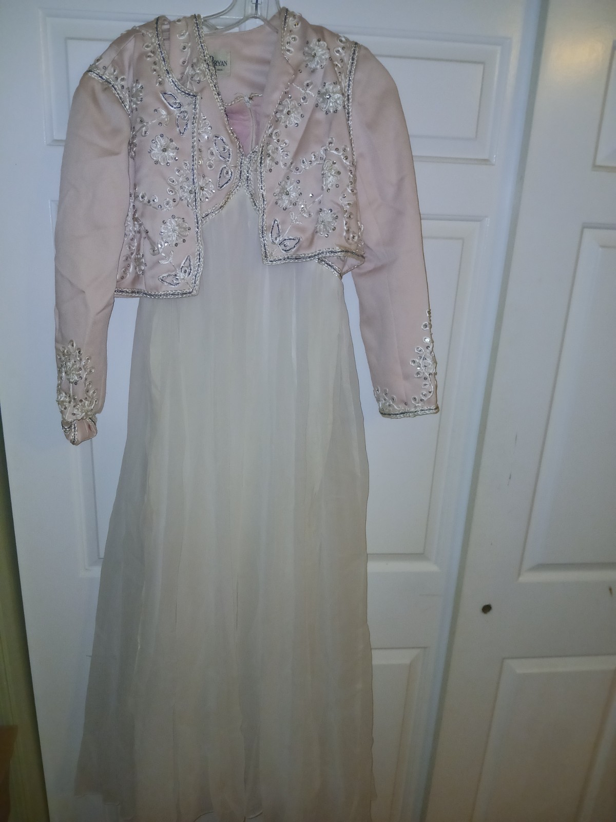 vintage 1960s Jack Bryan pink and white formal dress