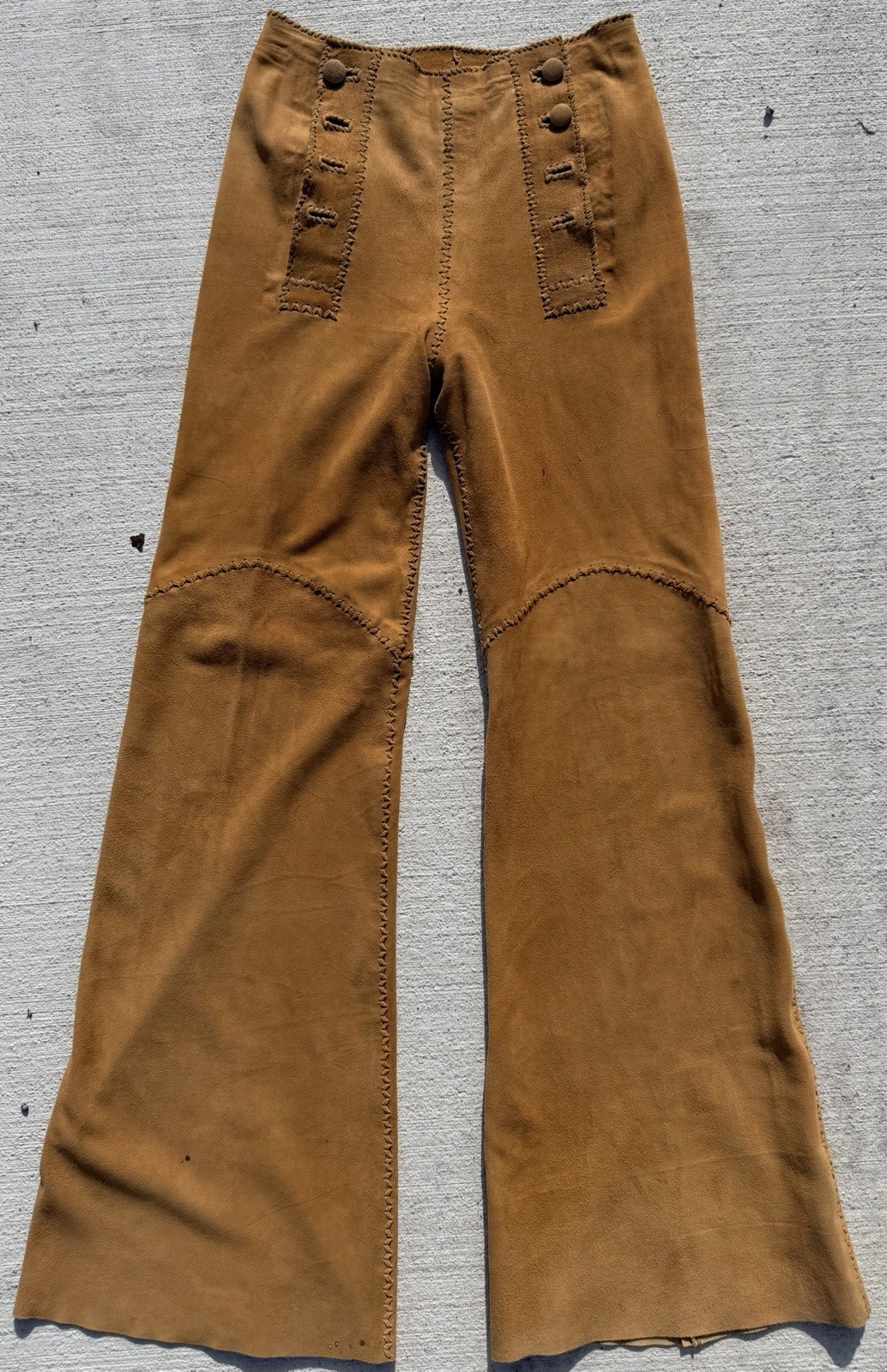 Vintage 70s North Beach Leather Suede Bell Bottom Pants Handmade Size 10 Mexico